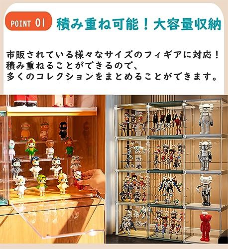 フィギュアケース 棚 アクリル セット 開閉 コレクションケース uvカット 扉 積み重ね 縦置き 横置き アクリルフィギュアケース 大型 組み立て式 内部展示3段式 マグネット式 防塵 幅34 cm×奥23 cm×高さ32.2 cm 2 3938885 c