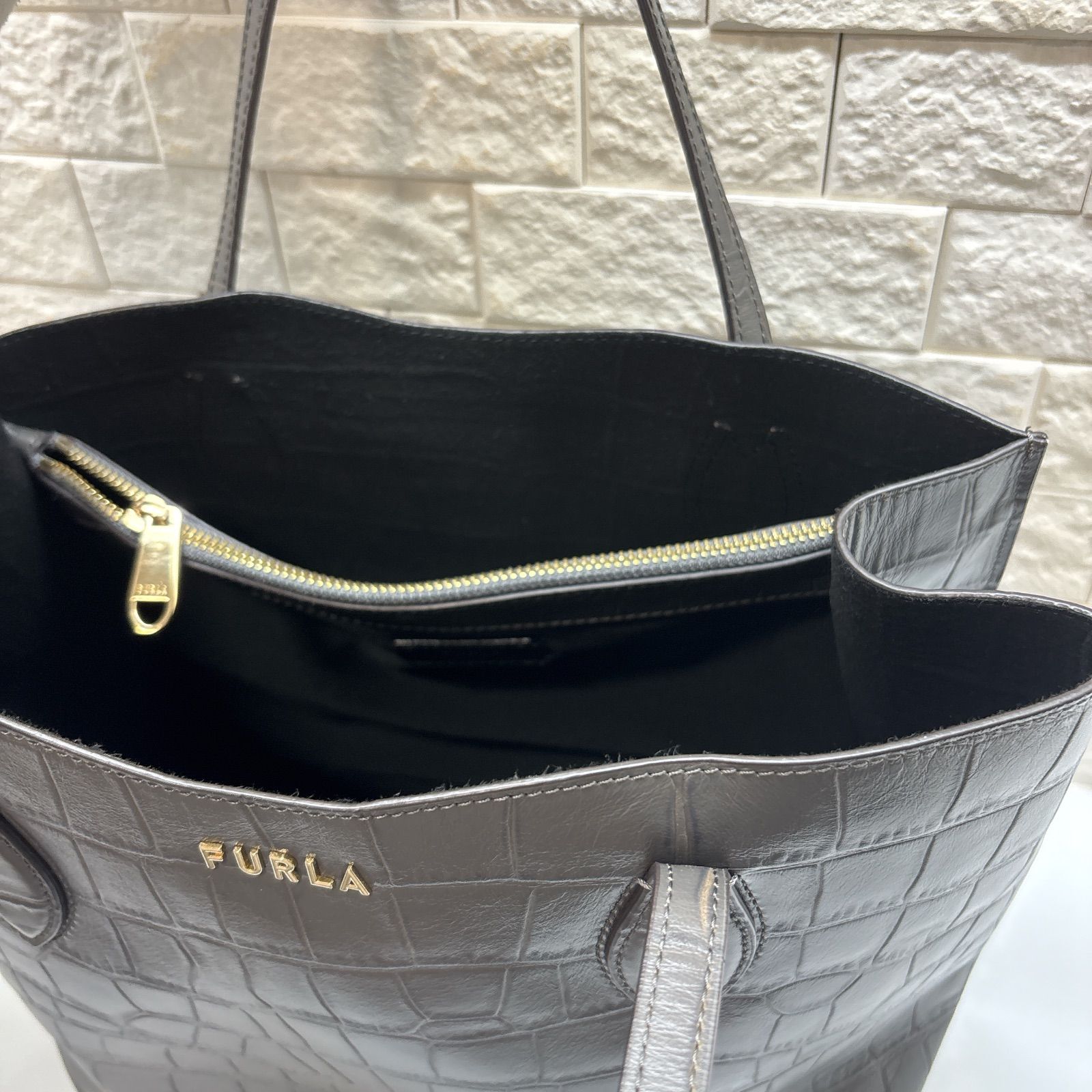 R00893 FURLA フルラ｜トートバッグ｜クロコダイル調 型押し レザー風