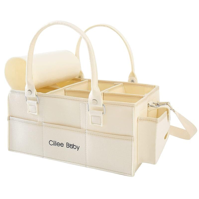 Diaper Stocker, Diaper Storage, Baby Supplies Storage Bag, Multifunction Diaper Storage Case, Diaper Storage Bag, Foldable Baby Storage Box, Large Capacity Storage, Lightweight Baby Supplies, Child Care Box, Direct Pocket for Wipes, with Belt (Yellow, with Belt) 1