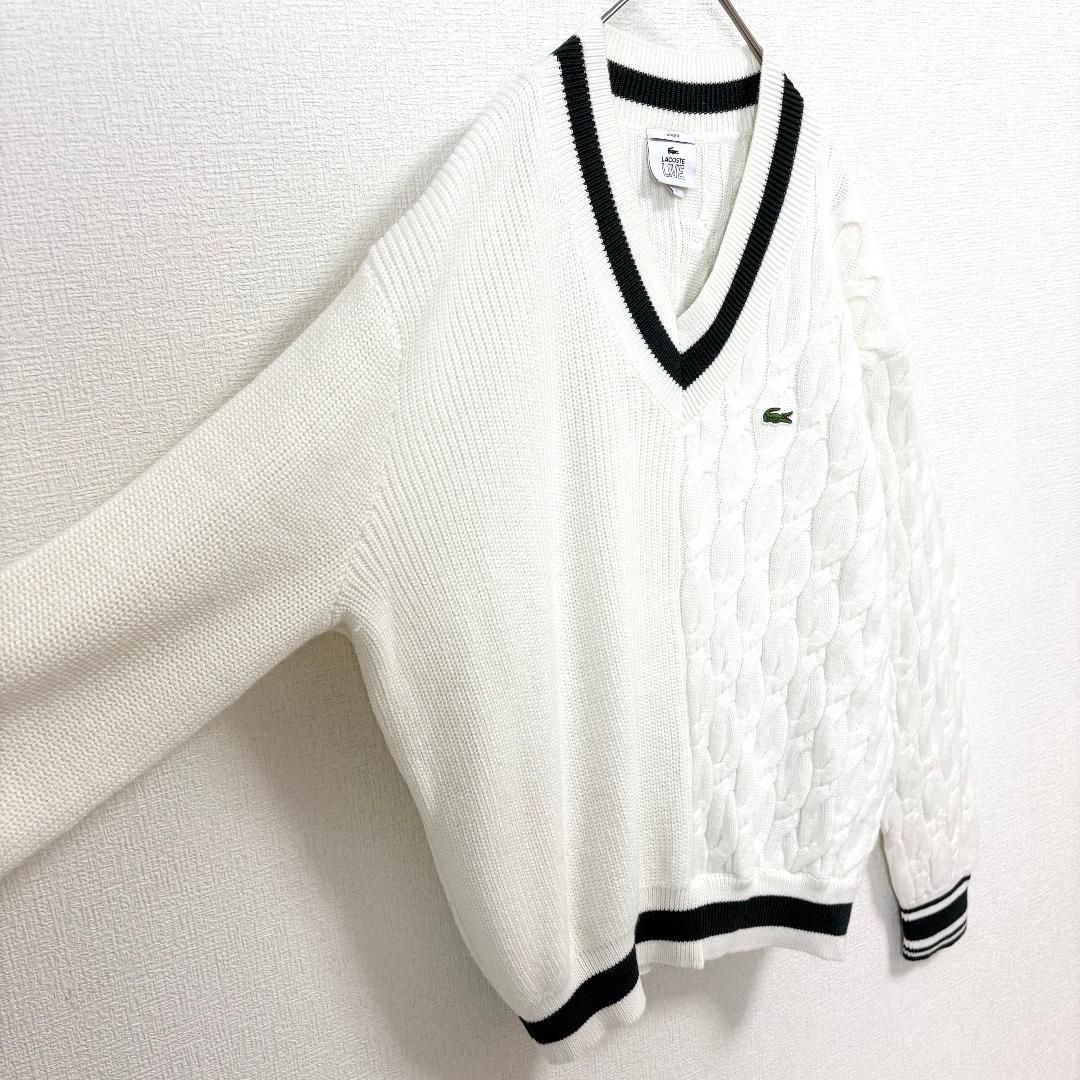 美品】 LACOSTE LIVE 非対称ケーブル ニット M ホワイト - メルカリ