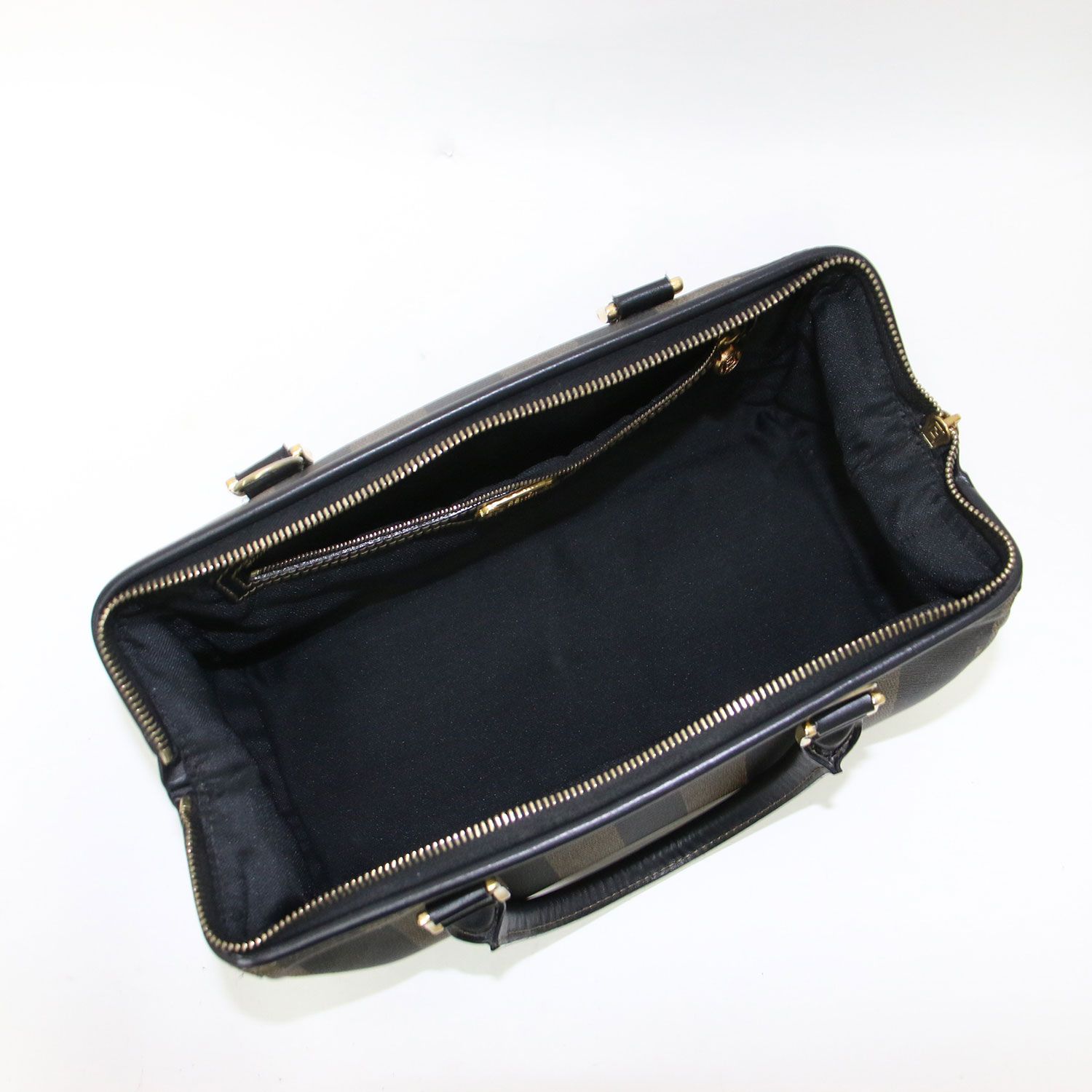 FENDI ストライプ ボストンバッグ FENDI フェンディ ボストンバッグ ストライプ 茶色×カーキ 本革 PVC