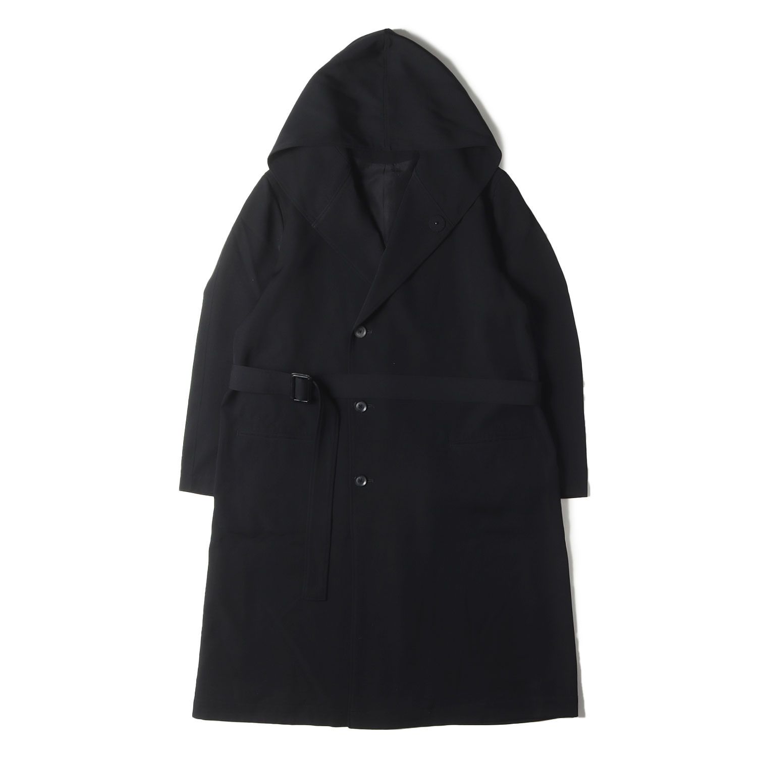 REGULATION yohji yamamoto ウールフーデッドロングコート 美品】Yohji Yamamoto ヨウジヤマモト コート ブラック 黒 サイズ:3