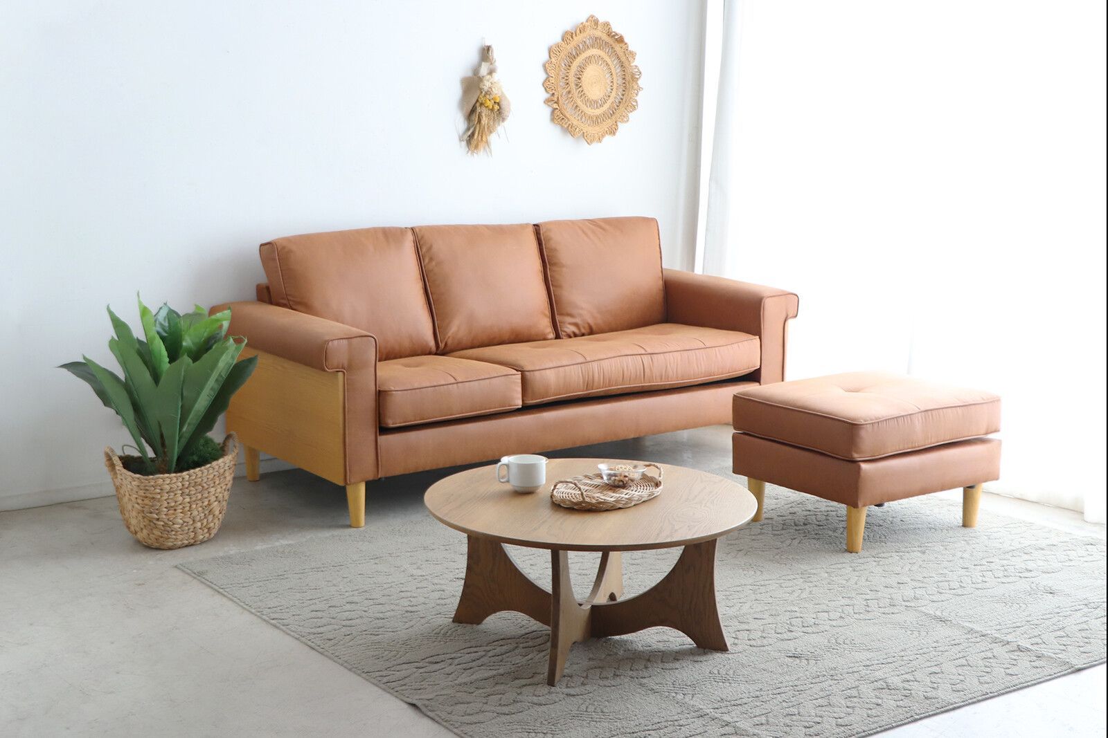 レザー調ソファ 幅195cm