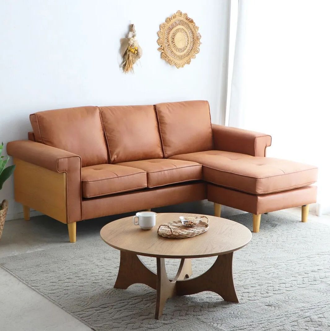 ♪3人掛 オットマン付 レザー調ソファ 幅195cm ソファ レザーソファ