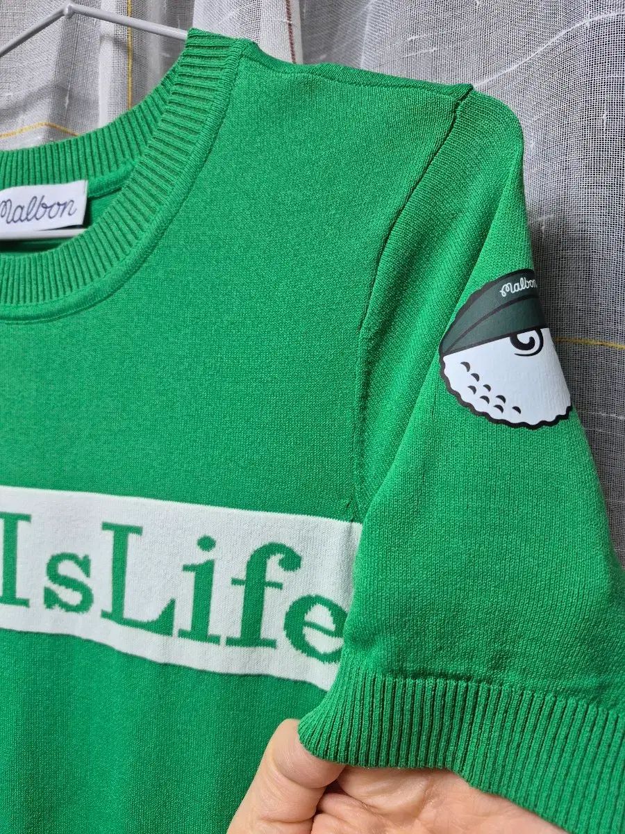 マルボンゴルフ MALBON GOLF 半袖ニット グリーン Golf Is Life M