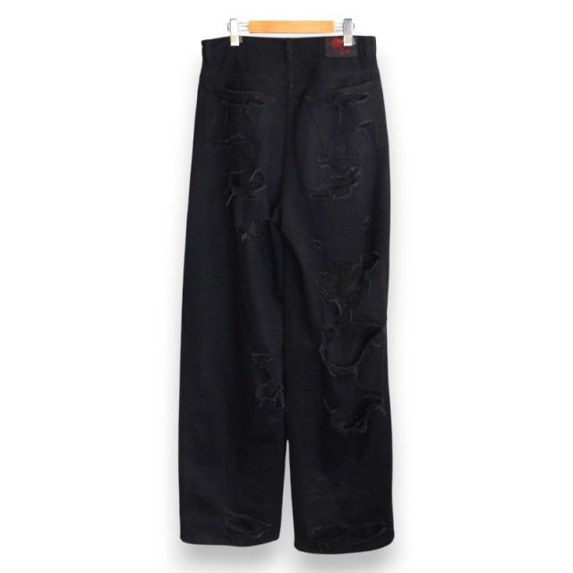 メンズ EMOSTANCECLUB DESTROYED BAGGY WIDE JEANS BLACK サイズS エモ 