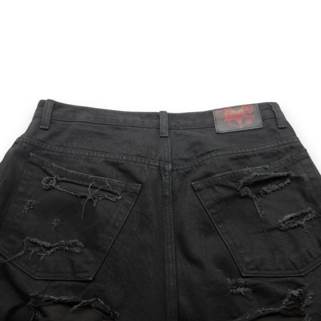 EMOSTANCECLUB DESTROYED BAGGY WIDE JEANS BLACK サイズS エモ