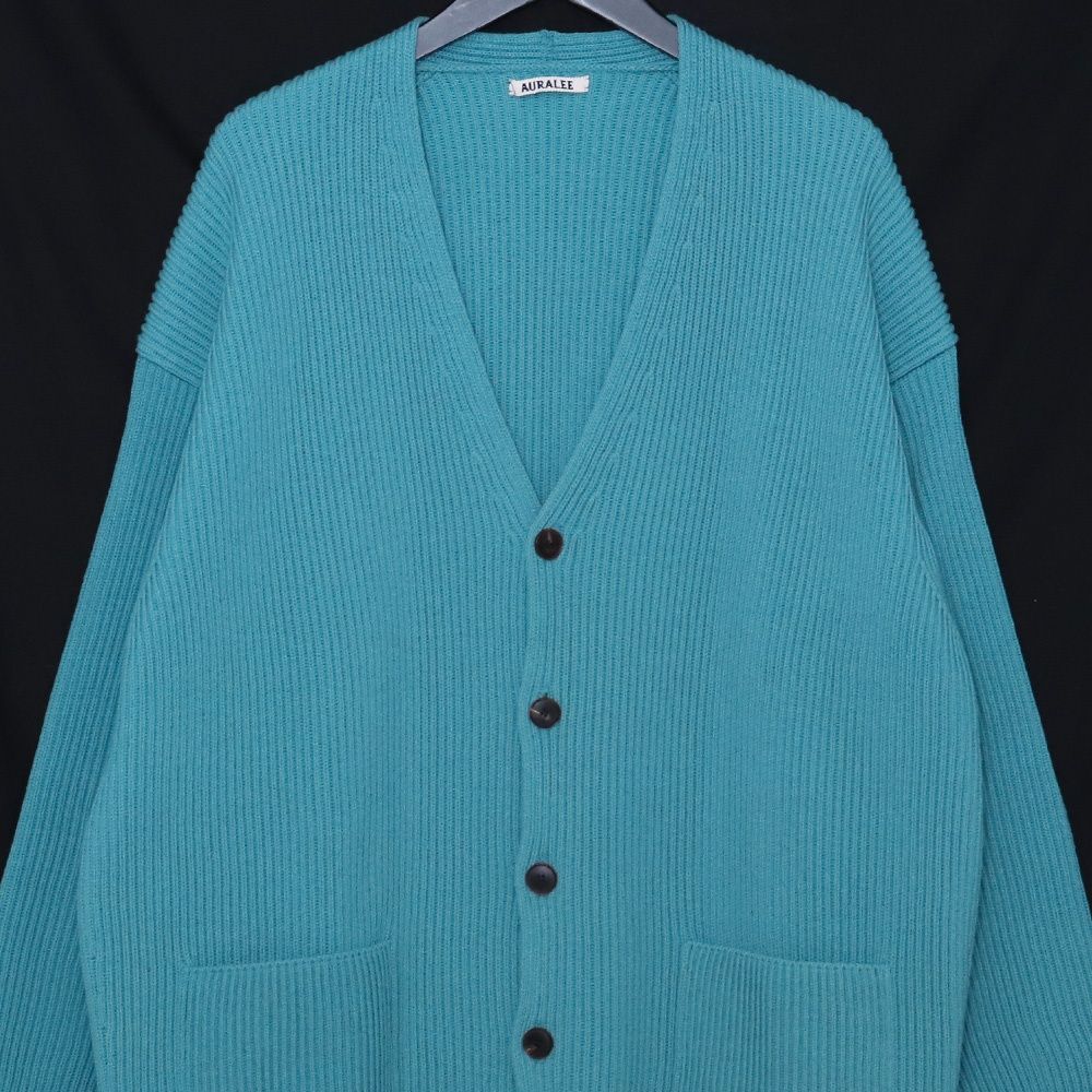 新品未使用品blueleaブルレアbigcollarknit AURALEE Super Fine Wool Rib Knit Big Cardigan サイズ5 ブルー