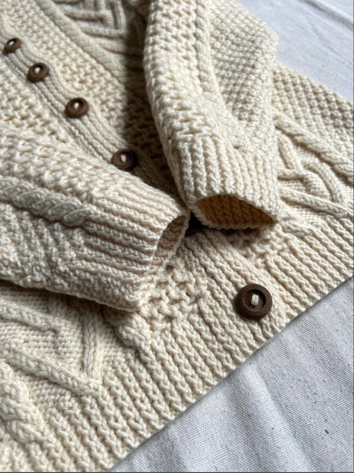 アイルランド製 Vintage アラン ニット カーディガン/ ウール 生成り