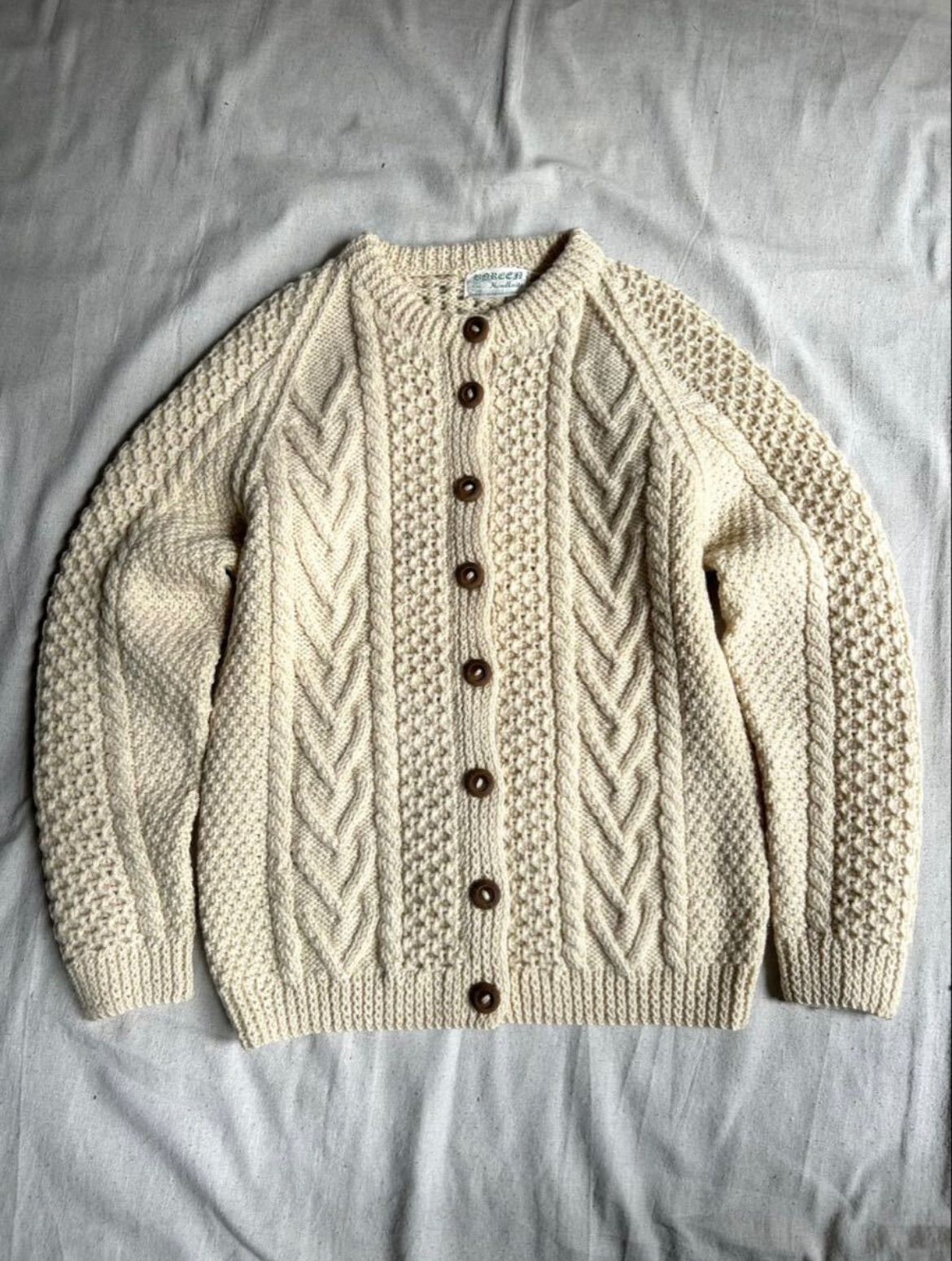 ビンテージ　アランニットカーディガン　ピュアウール　フィッシャーマン アイルランド製 arancrafts フィッシャーマン アランニット