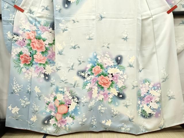 平和屋着物□豪華振袖 孔雀羽花文 暈し染め 銀彩 正絹 逸品 DABA9468qa