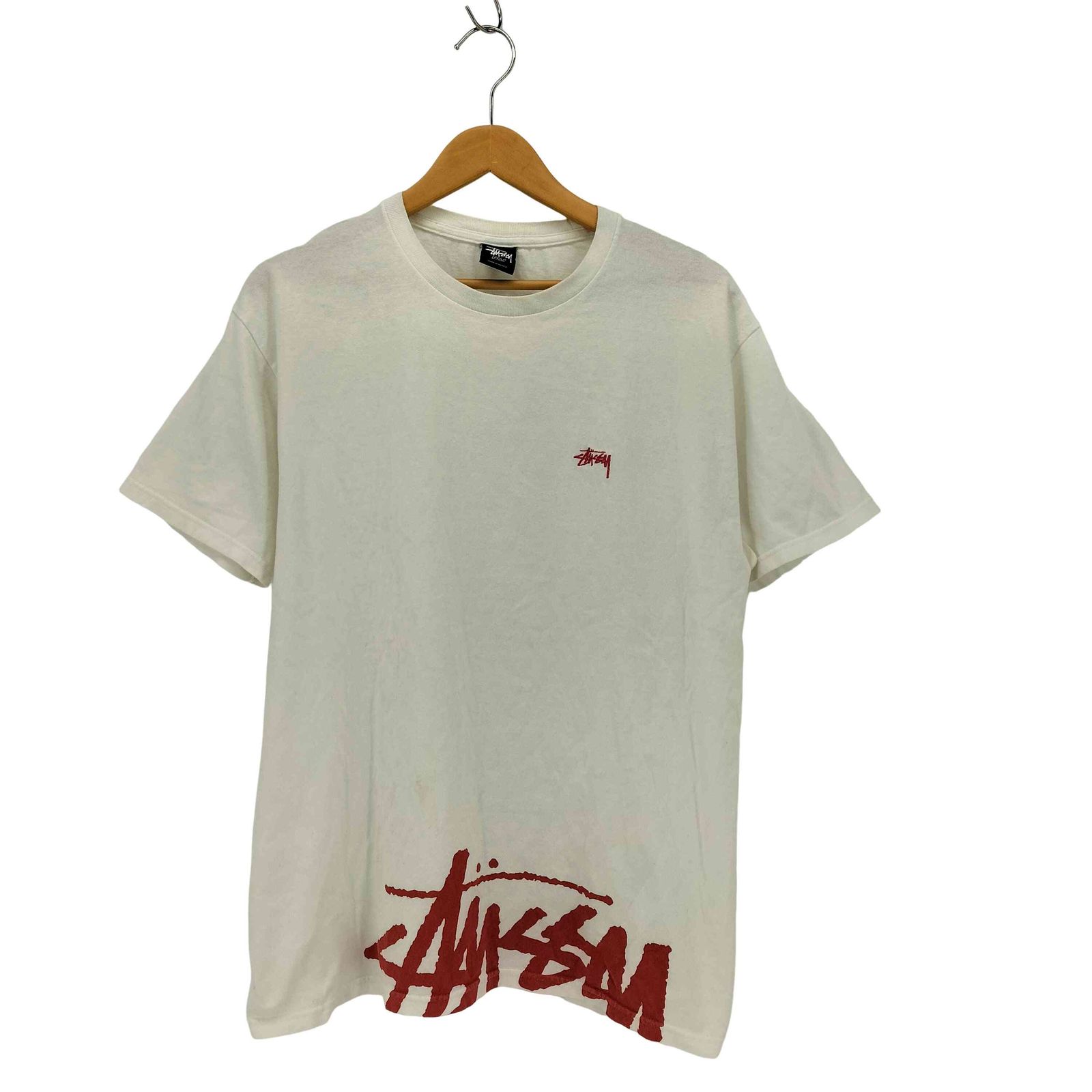 ステューシー Stussy ワンポイント ストックロゴ 刺繍 裾 プリント S/S クルーネック Tシャツ メンズ import：L 