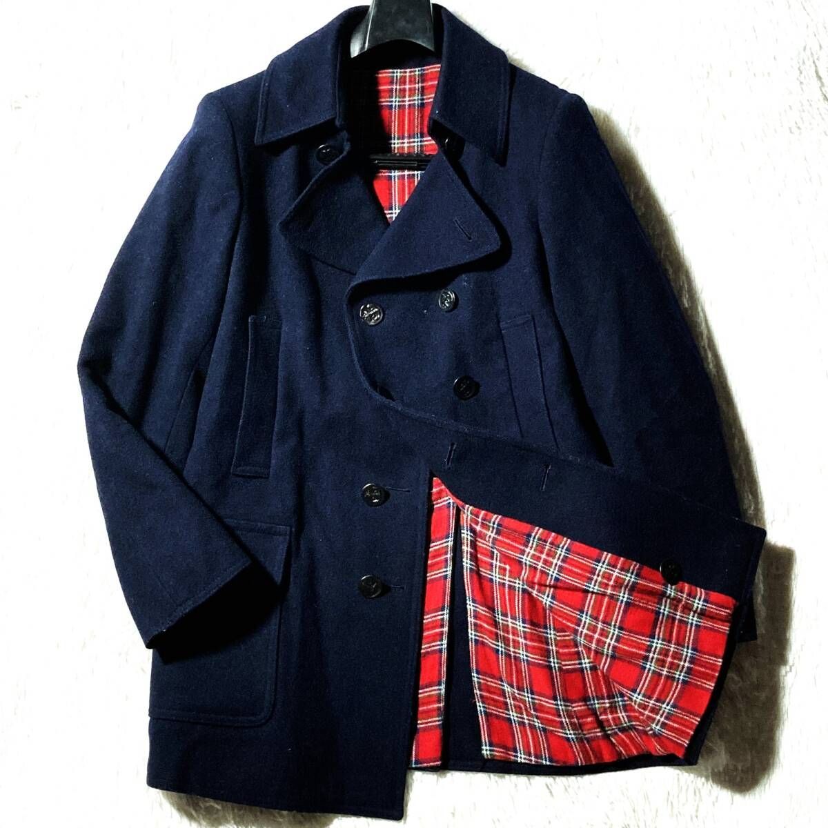 MADE IN BULGARIA☆80s EURO vintage☆裏チェック メルトンPコート 