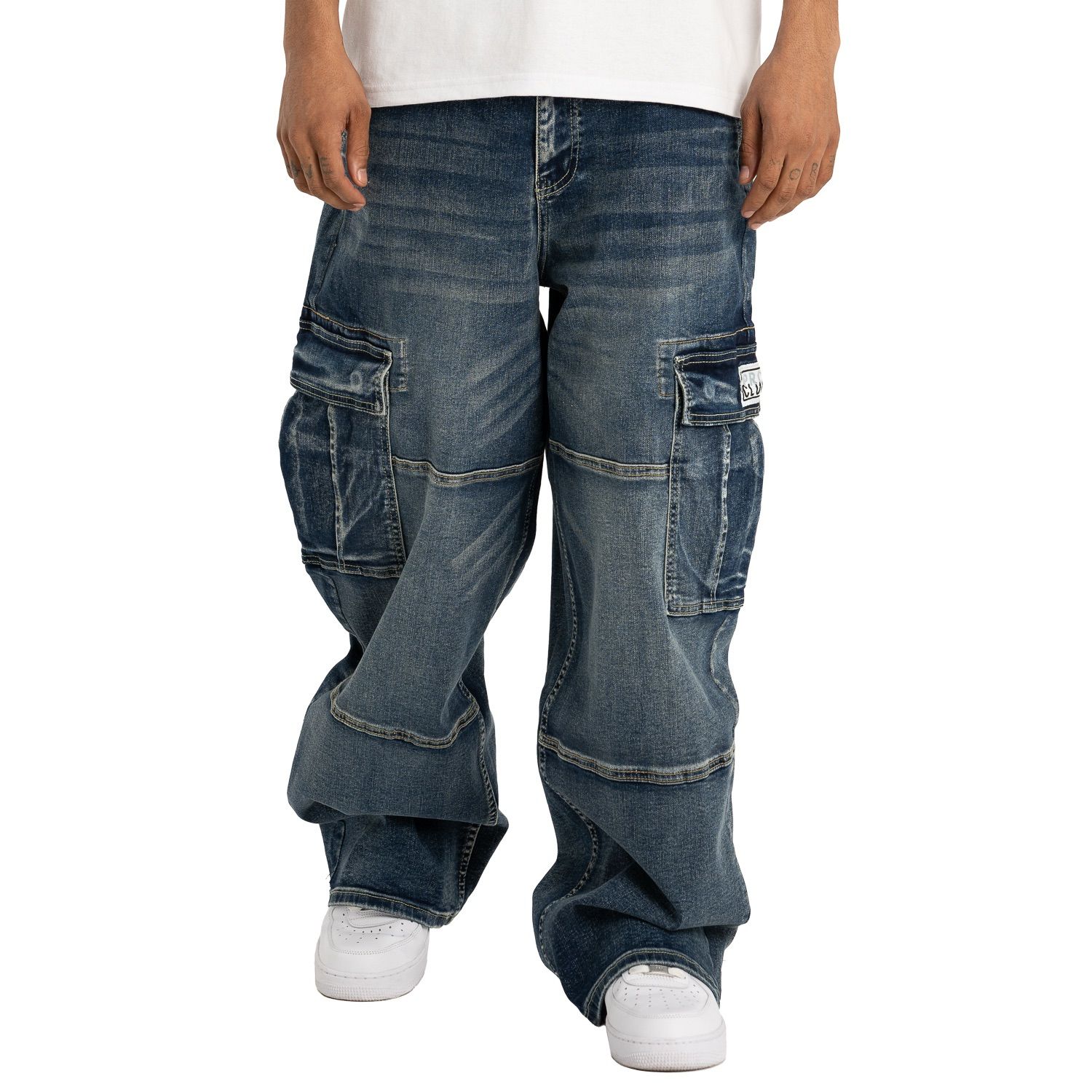 メンズ PRO CLUB HEAVYWEIGHT BAGGY FIT DENIM CARGO PANT 32pc0606 