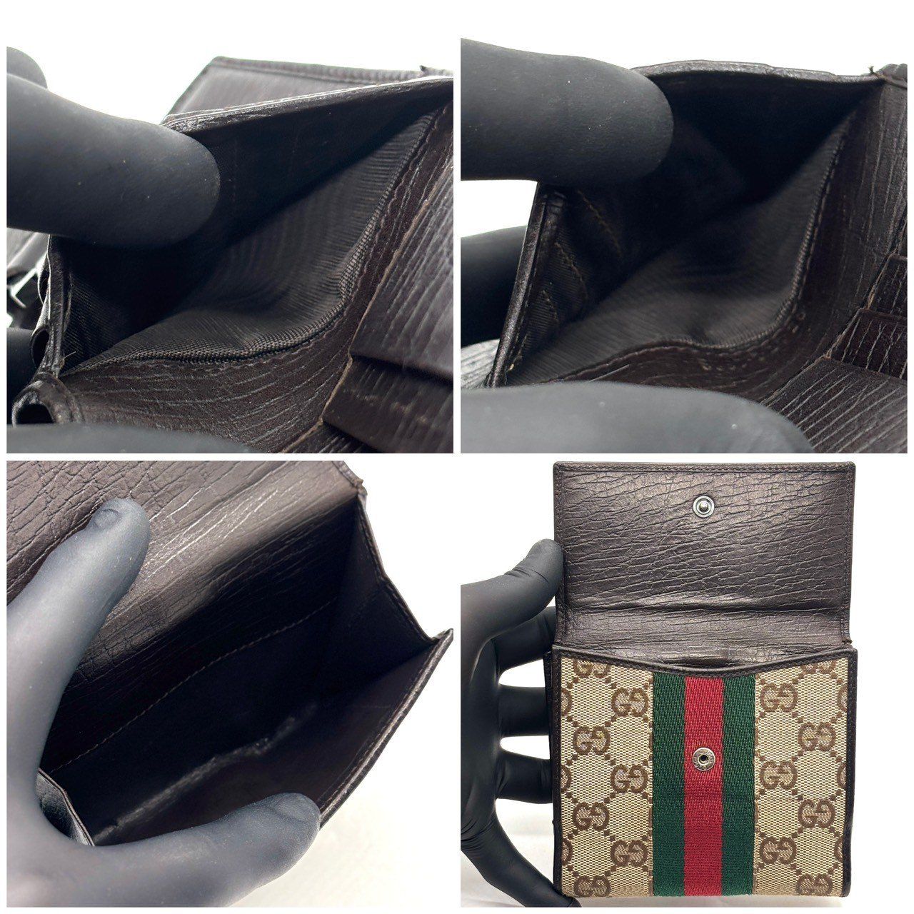Gucci GGキャンバス 二つ折り　財布　グッチ　ジャッキー　シェリー　レザー 変わらない安心感】 GUCCI 二つ折り財布 ジャッキー GGキャンバス