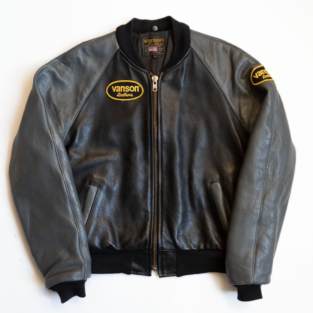 美品】 VANSON 【TJV オールレザー スタジャン】40 ブラック グレー