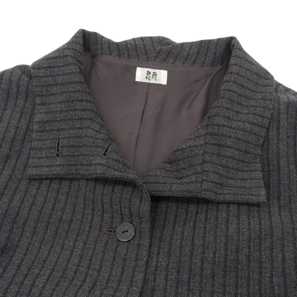 慈雨 ジウ ストライプ アシンメトリー スタンドカラー Aラインコート