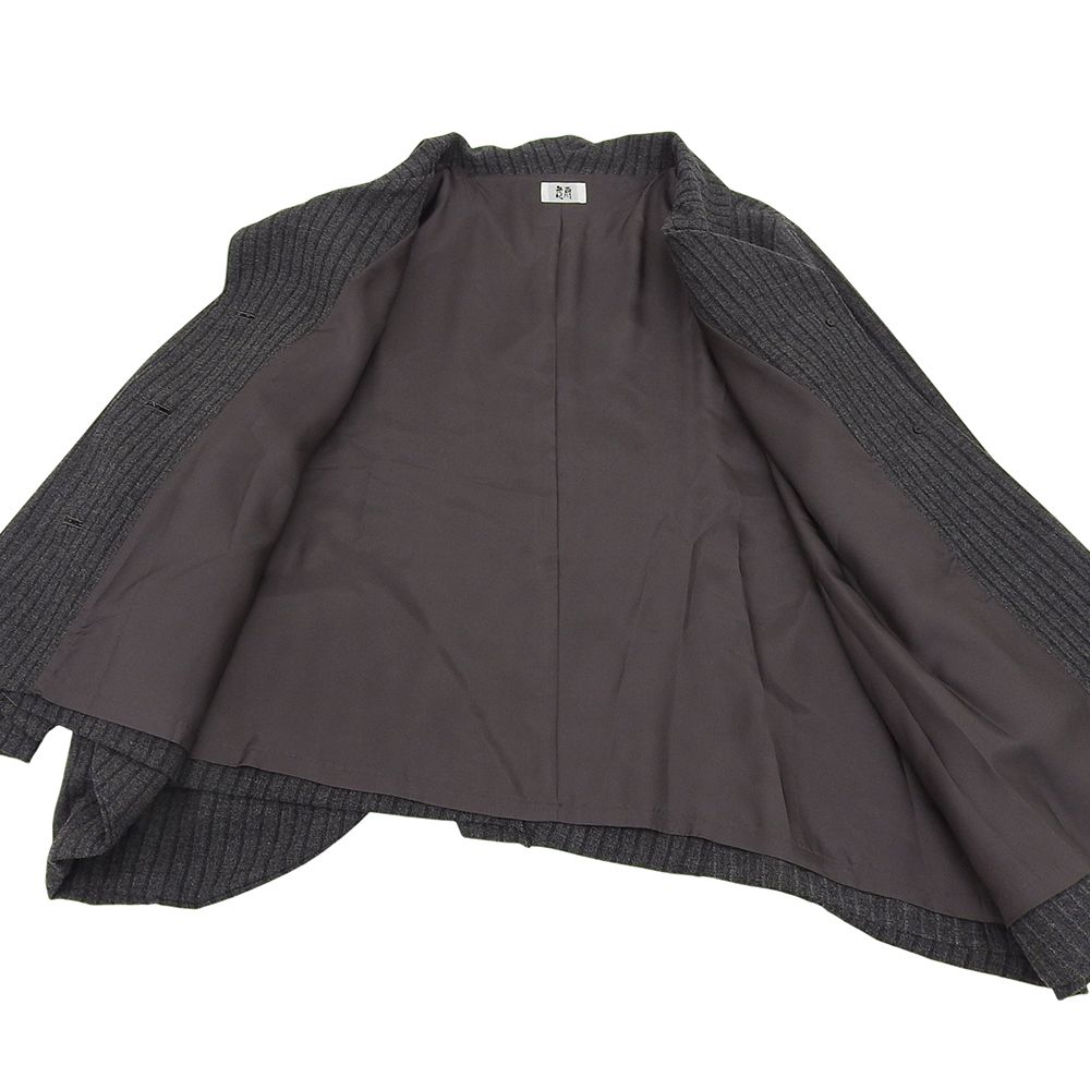 慈雨 ジウ ストライプ アシンメトリー スタンドカラー Aラインコート