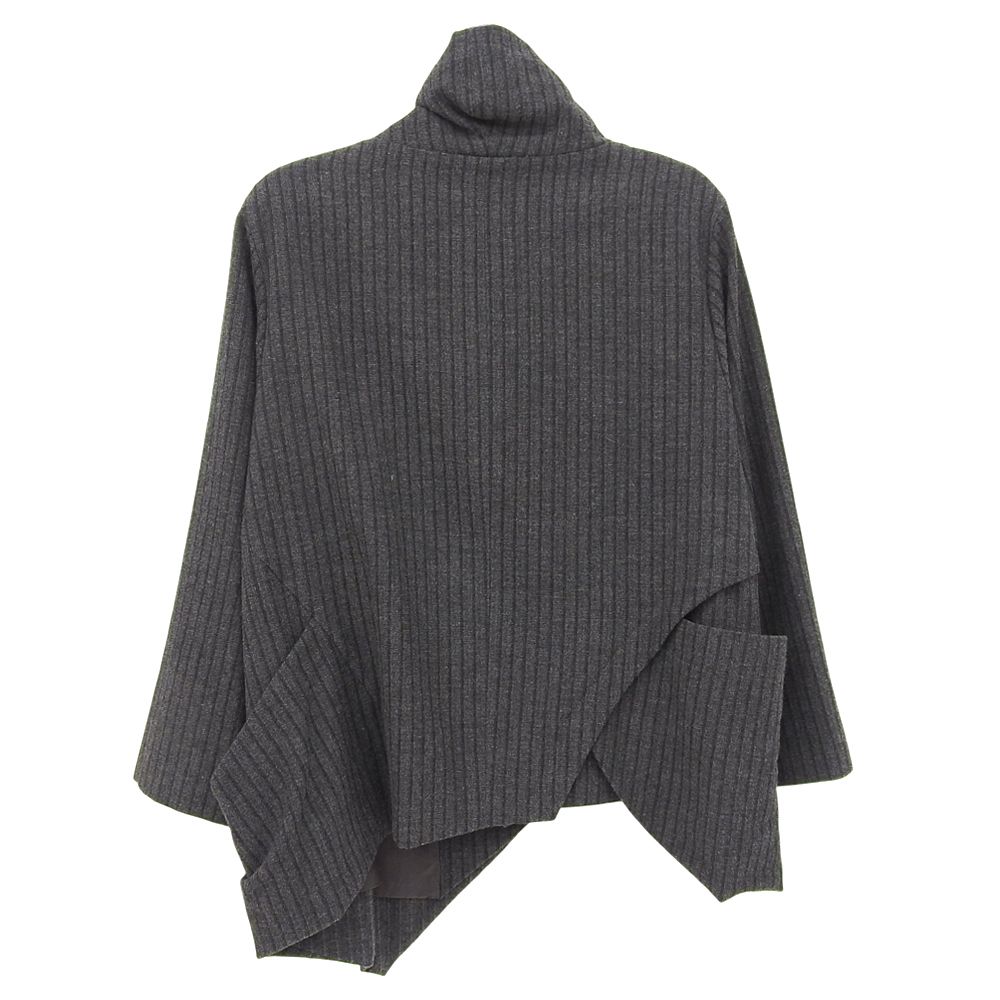 慈雨 ジウ ストライプ アシンメトリー スタンドカラー Aラインコート