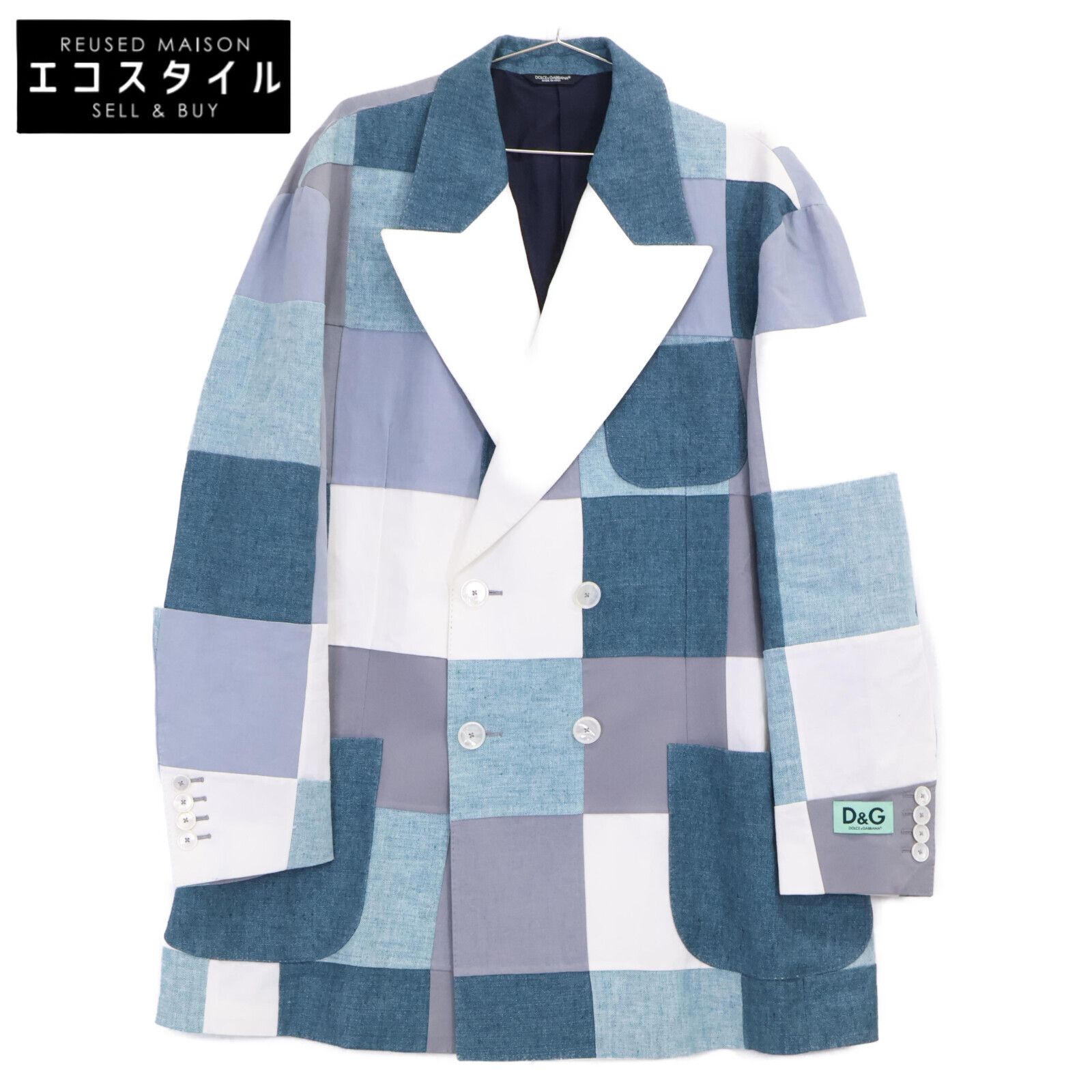 DOLCE&GABBANA ドルチェアンドガッバーナ ﾌﾞﾙｰ系 ﾊﾟｯﾁﾜｰｸ ﾃｰﾗｰﾄﾞｼﾞｬｹｯﾄ