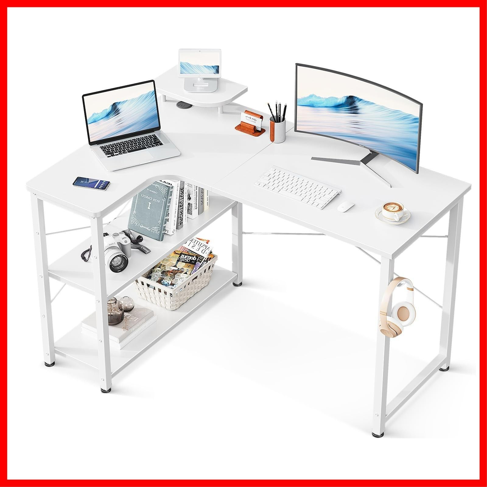 L字デスク 幅110 pcデスク desk ゲーミングデスク 机 ラック付き L字