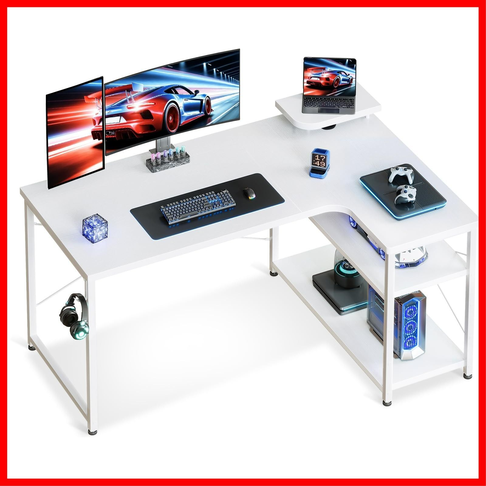 右棚 ホワイト 組立簡単 作業机 ?子 在宅勤務 ワーク オフィス 棚付き