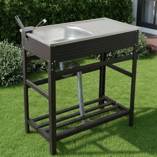 iimono 117 流し台 屋外 ブラウン フルセット ガーデンシンク キッチンシンク アルミ シンク ステンレス製 おしゃれ 台所 流し 75 cm通常 m