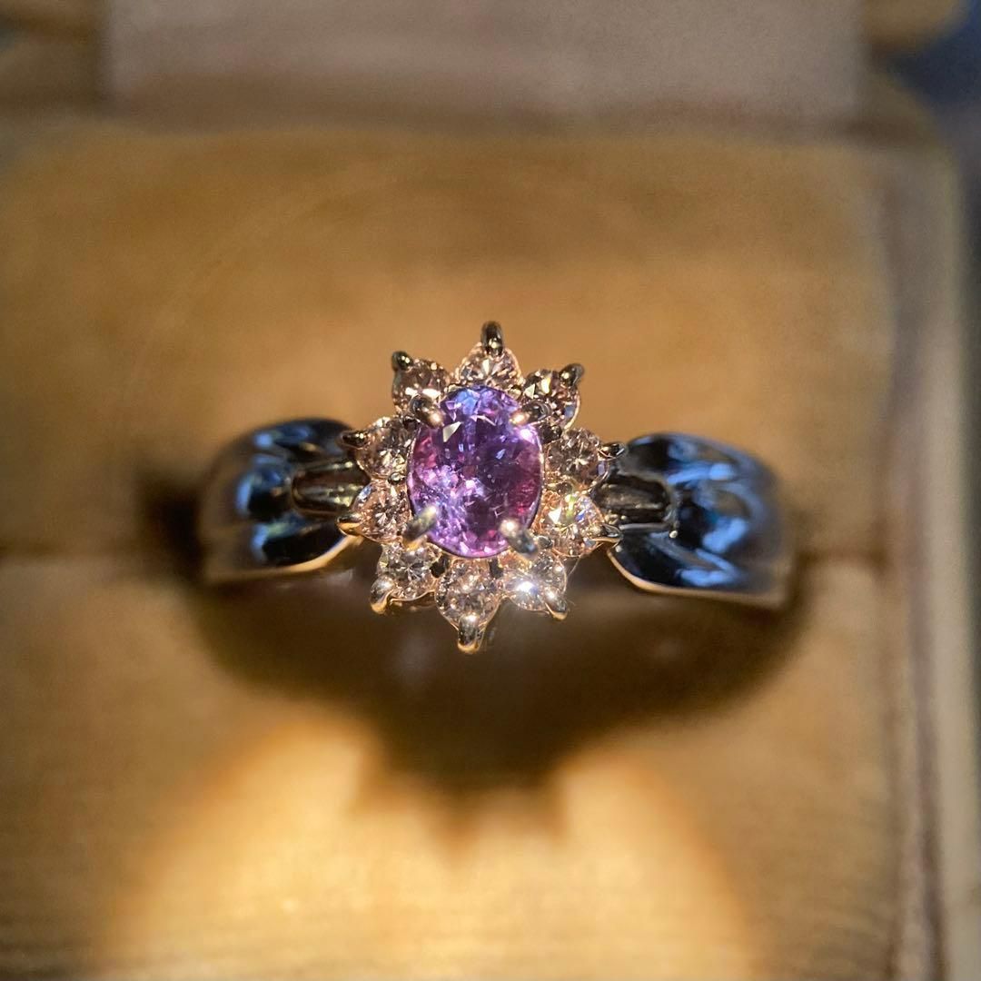 k18 pt900 天然アレキサンドライト0.39ct ダイヤモンド 指輪リング 