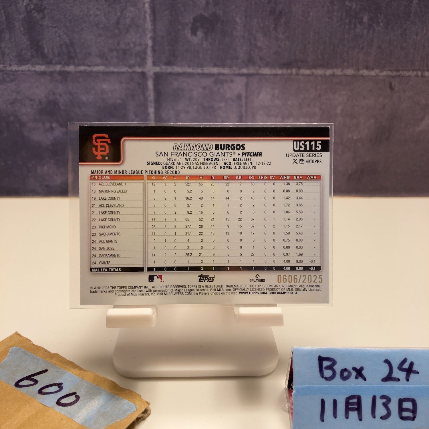 2025 Topps Update Series Raymond Burgos 0606/2025 San Francisco 