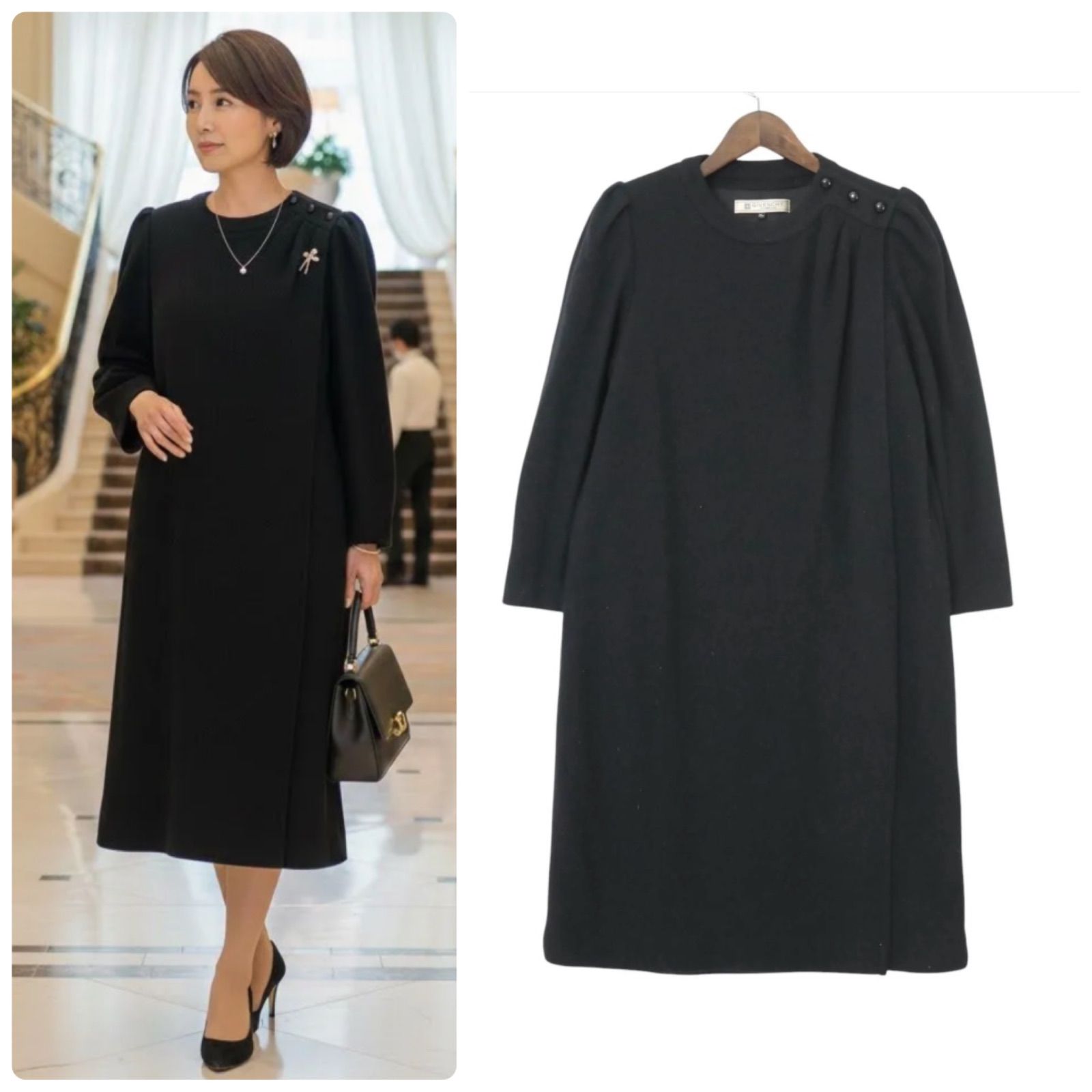 【最終値下げ】vintage ジバンシー ワンピース フォーマル XL 黒 大きいサイス13号/XL】GIVENCHY ジバンシー アンゴラウール 長袖