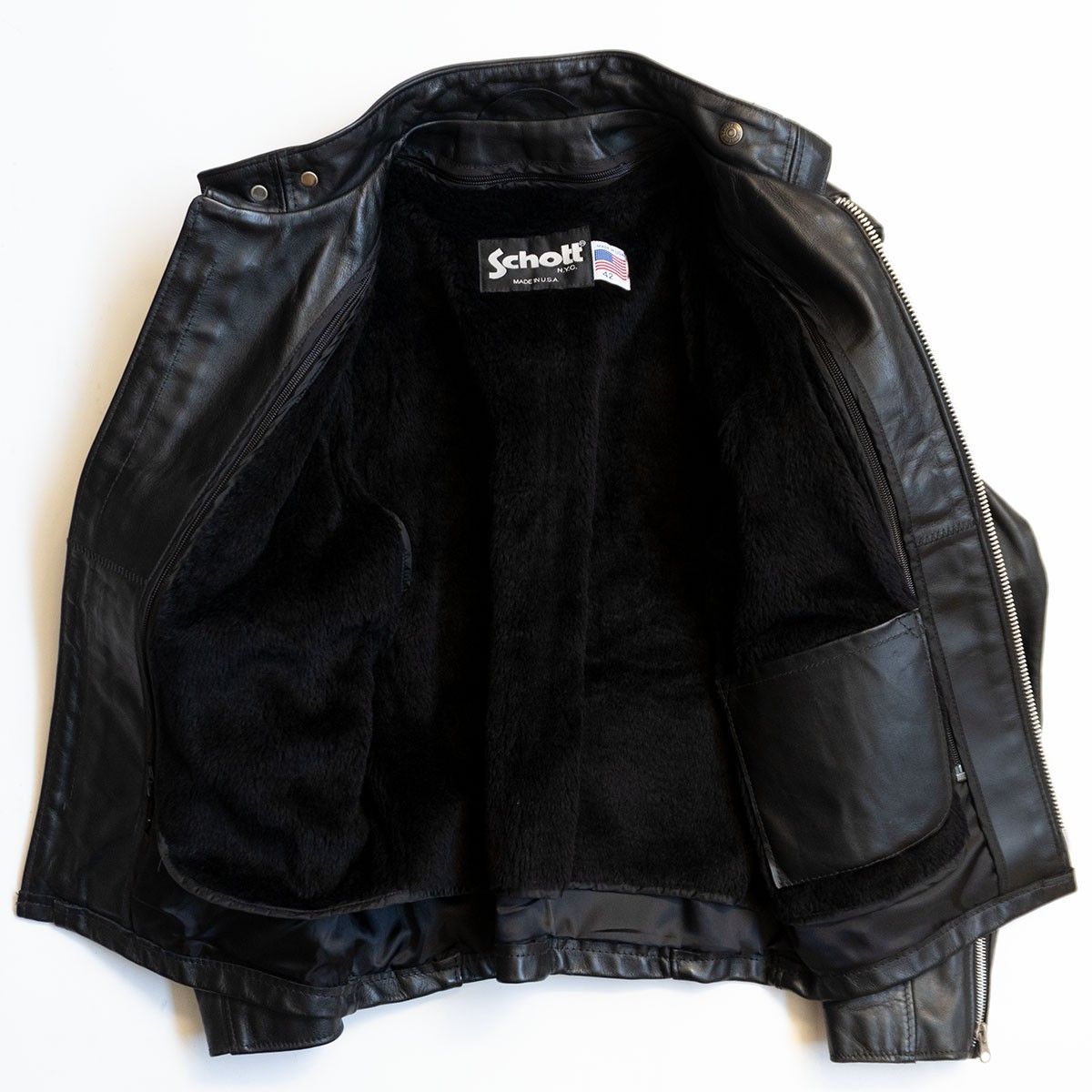 Schott 641 レザージャケット 40 ボアライナー ブラック 美品/ビッグサイズ】SCHOTT【641/シングルライダースジャケット】42