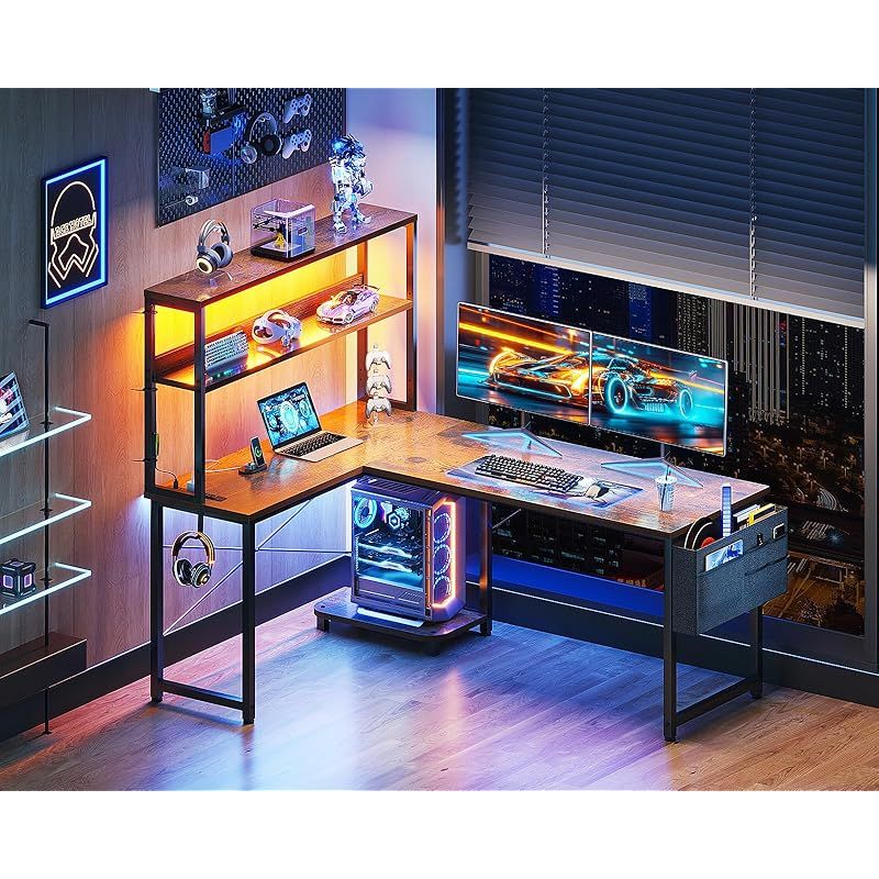 AODK ゲーミングデスク コンセント付き パソコンデスク 袋付き l字