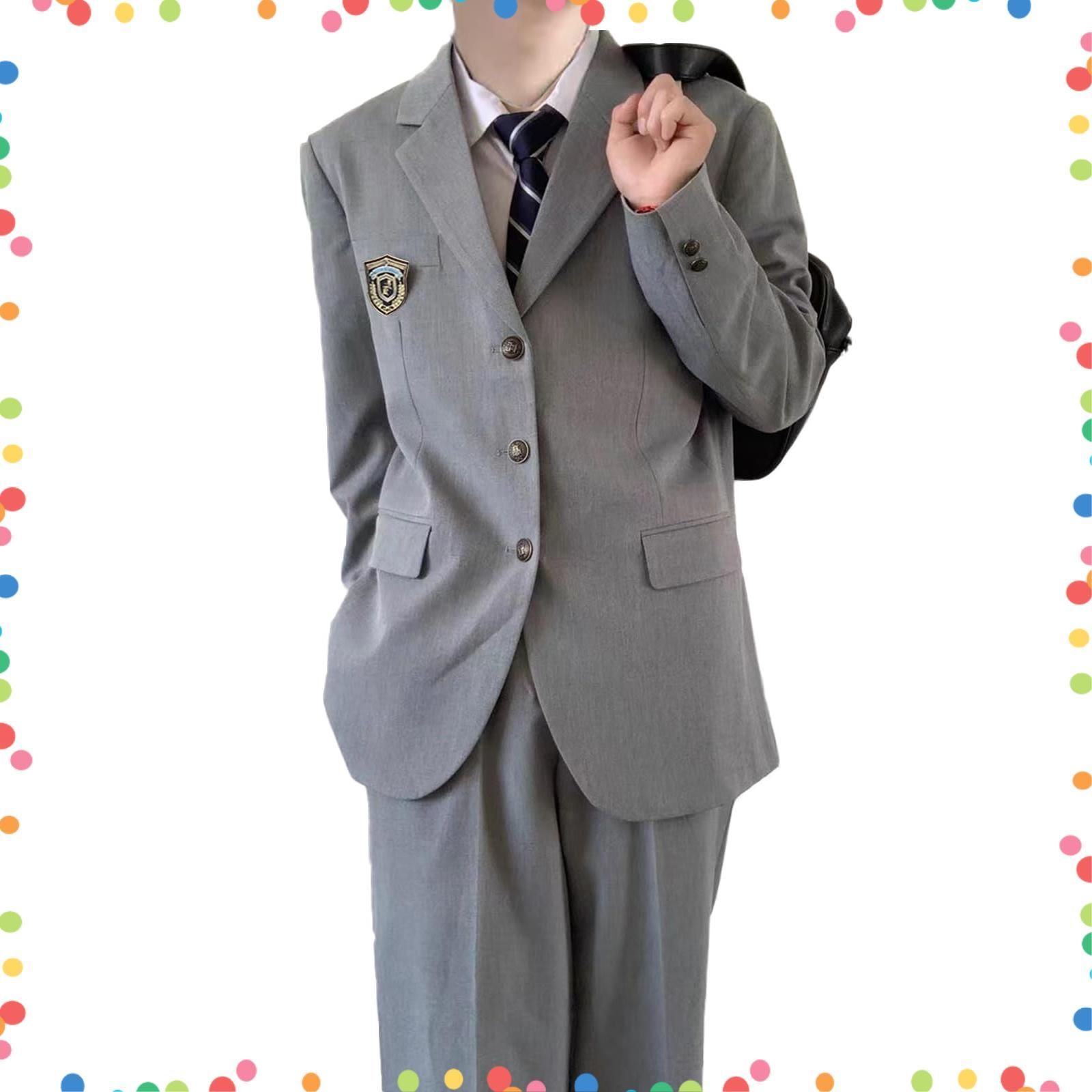 バッジ ネクタイ コスチューム ズボン シャツ フォーマル ブレザー スクール 仮装 高校生 5点セット 男装 メンズ 制服 入学式 コスプレ 男子制服 卒業式 学生服 AOTYP
