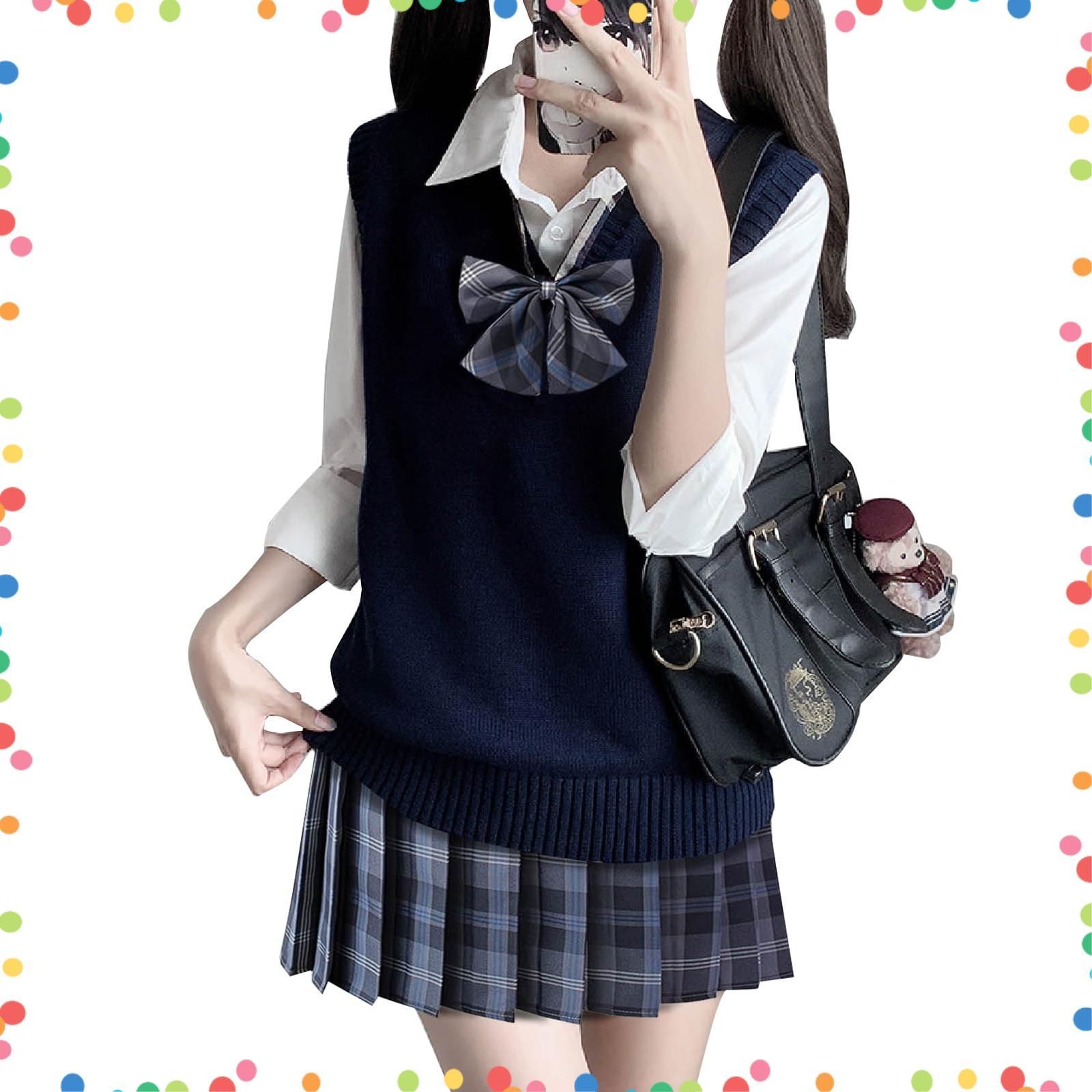 在庫処分 制服 コスプレ 女子高校生 ニットベスト 長袖シャツ スカート 蝶結び 女子 学生服 スクール Qichenk JK制服 コスチューム 仮装 通学 卒業式 入学式
