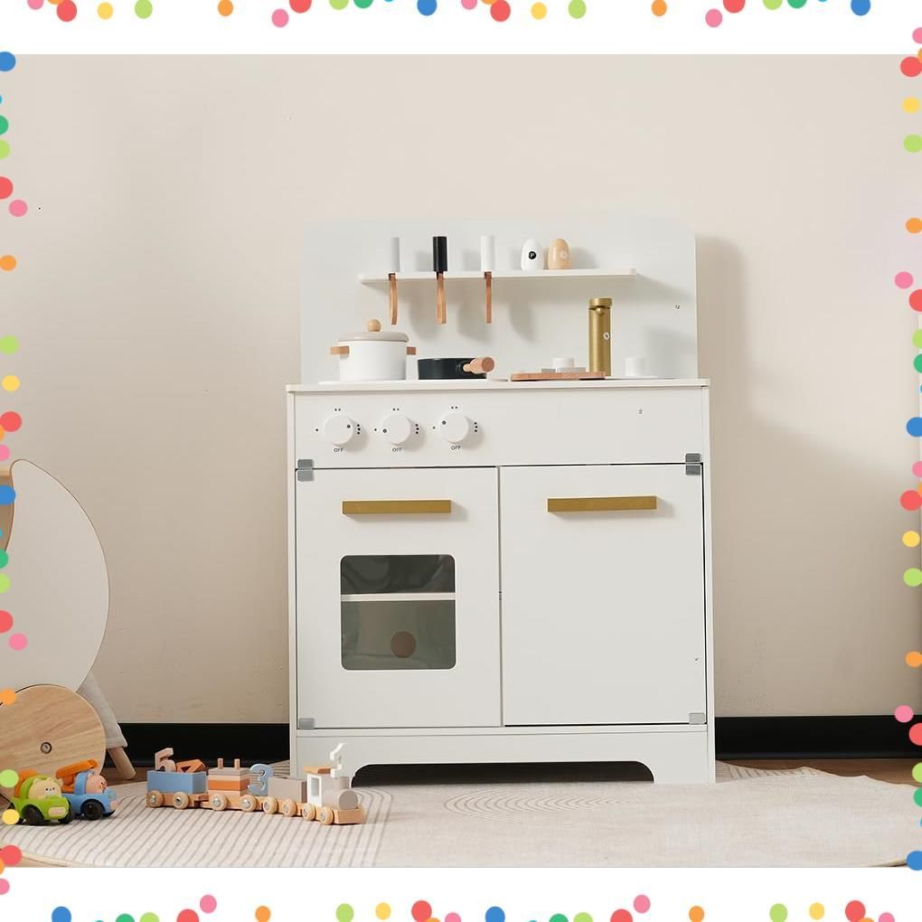 収納 子供用 まねっこ 知育玩具 コンロミニキッチン 台所 おもちゃキッチン ままごとセット 調理器具付き ベビー 木製 ギフトボックス付き キッチン おままごと ホワイト OSJ