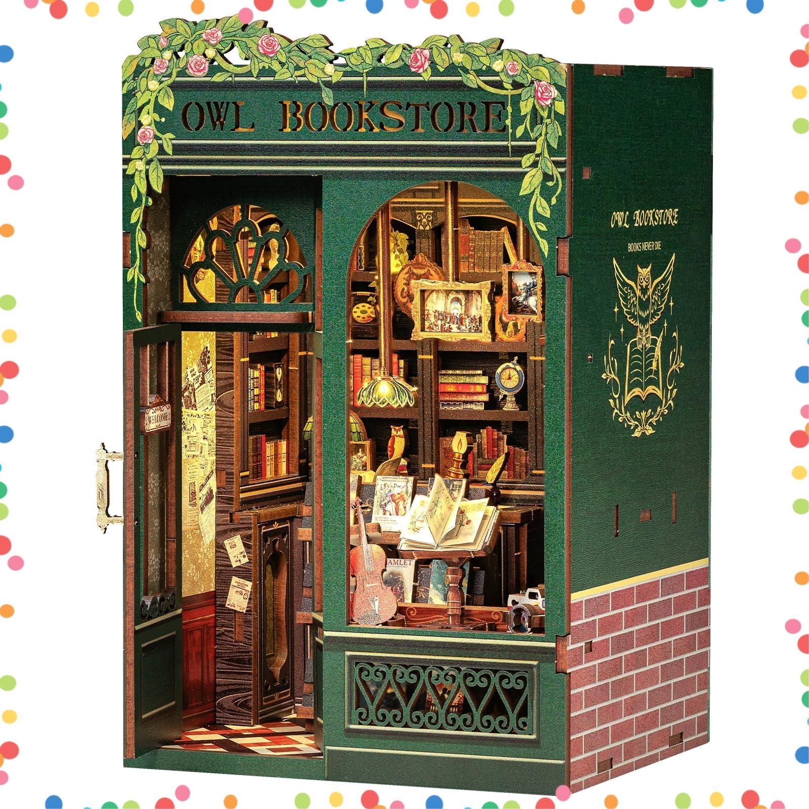 【人気商品】初心者 ティーンエイジャー 適用対象 大人向け キット-BookNook- 誕生日プレゼント ハウス 装飾 キット-ミニチュア コレクション キット-ドールハウス アートワーク ブックヌック LEDライト付き -DIY (ふくろう書房) CuteB