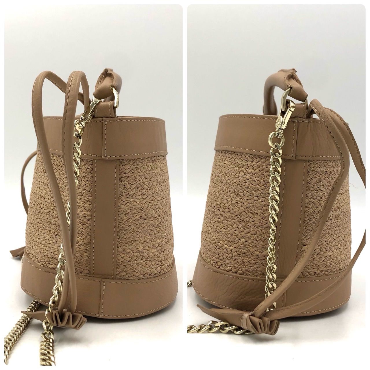 ヘレンカミンスキー ラフィア レザー ショルダーバッグ カゴバッグ