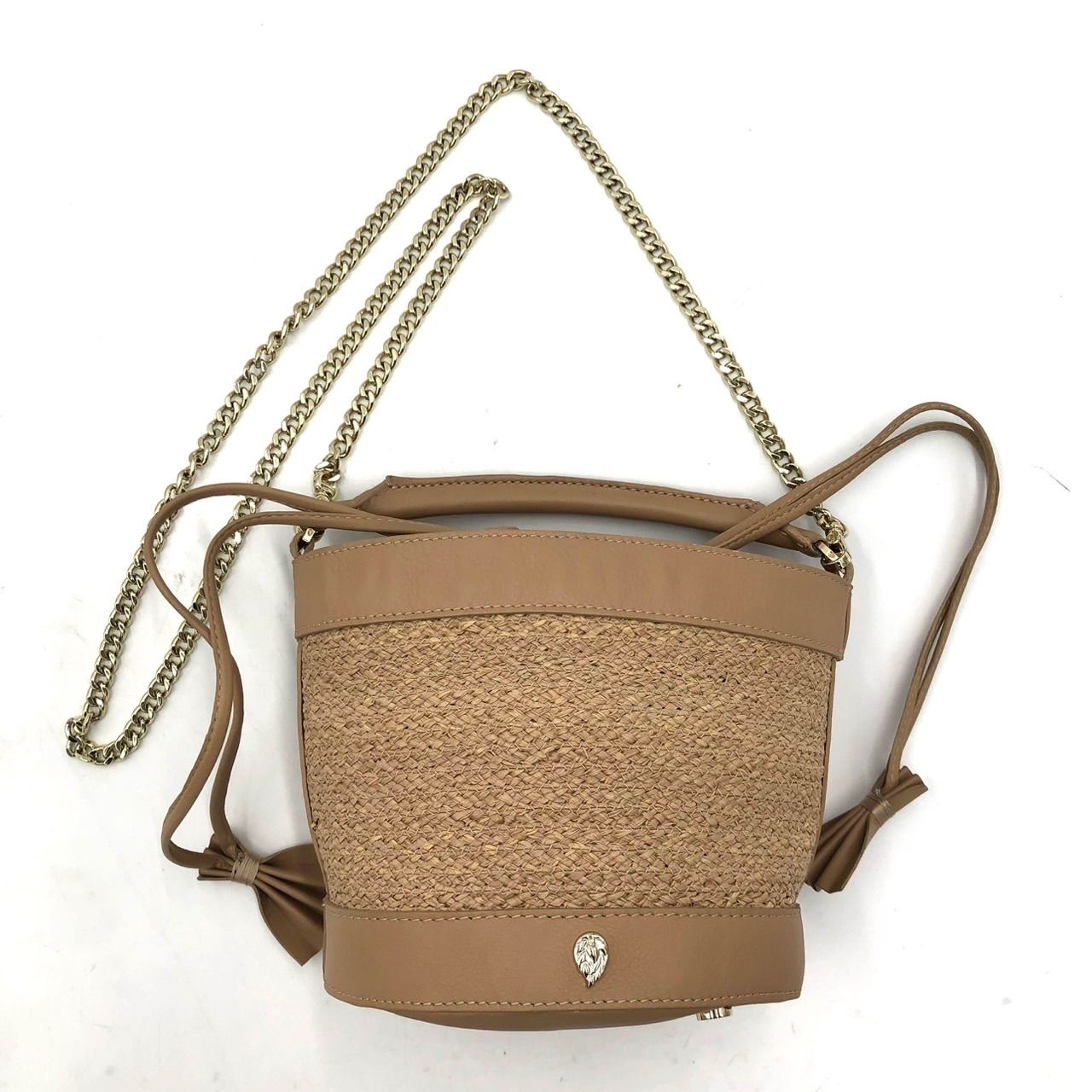 ヘレンカミンスキー ラフィア レザー ショルダーバッグ カゴバッグ