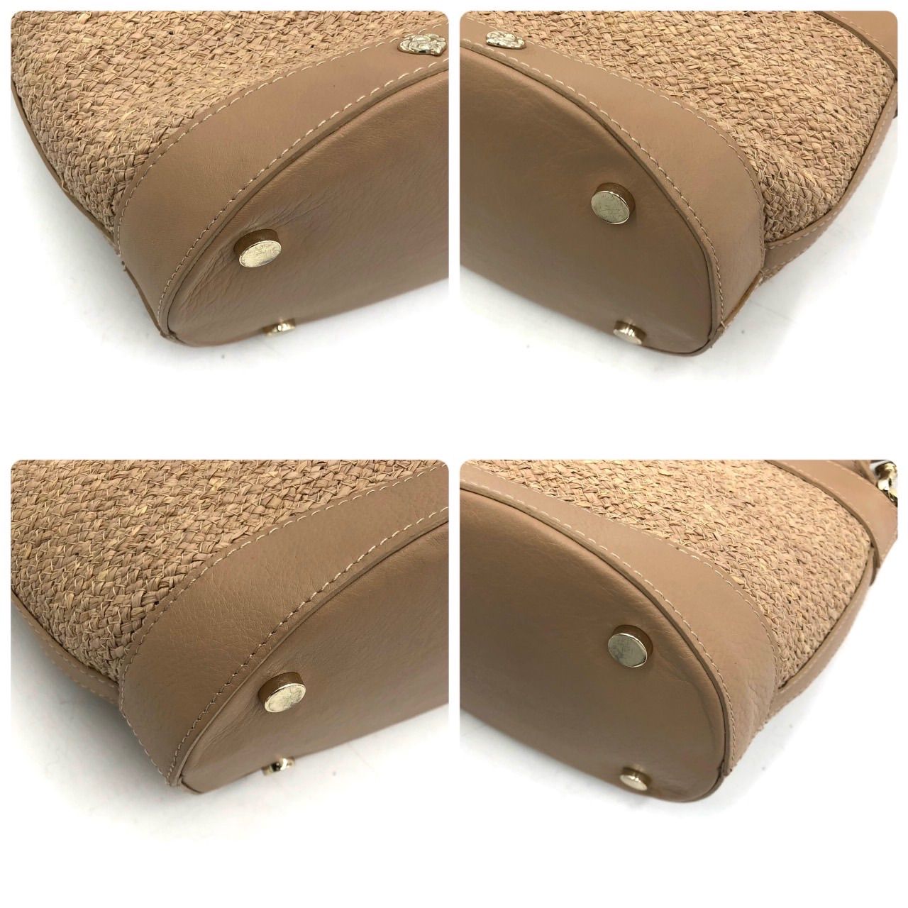 ヘレンカミンスキー ラフィア レザー ショルダーバッグ カゴバッグ