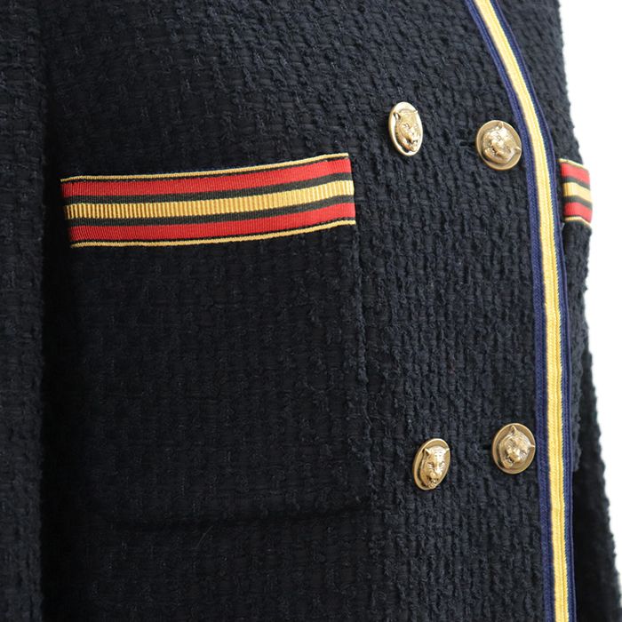 【美品】GUCCI グッチ ツイード クロップド ジャケット 金ボタン 極美品】GUCCI グッチ ツイードジャケット タイガー 虎 ゴールドメタル