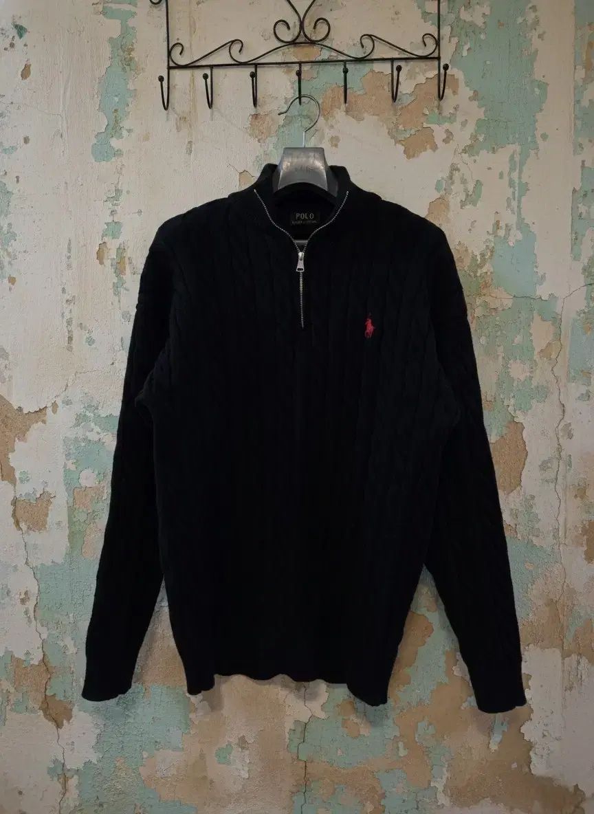ポロラルフローレン ケーブルニット ハーフジップ ブラック L - メルカリ