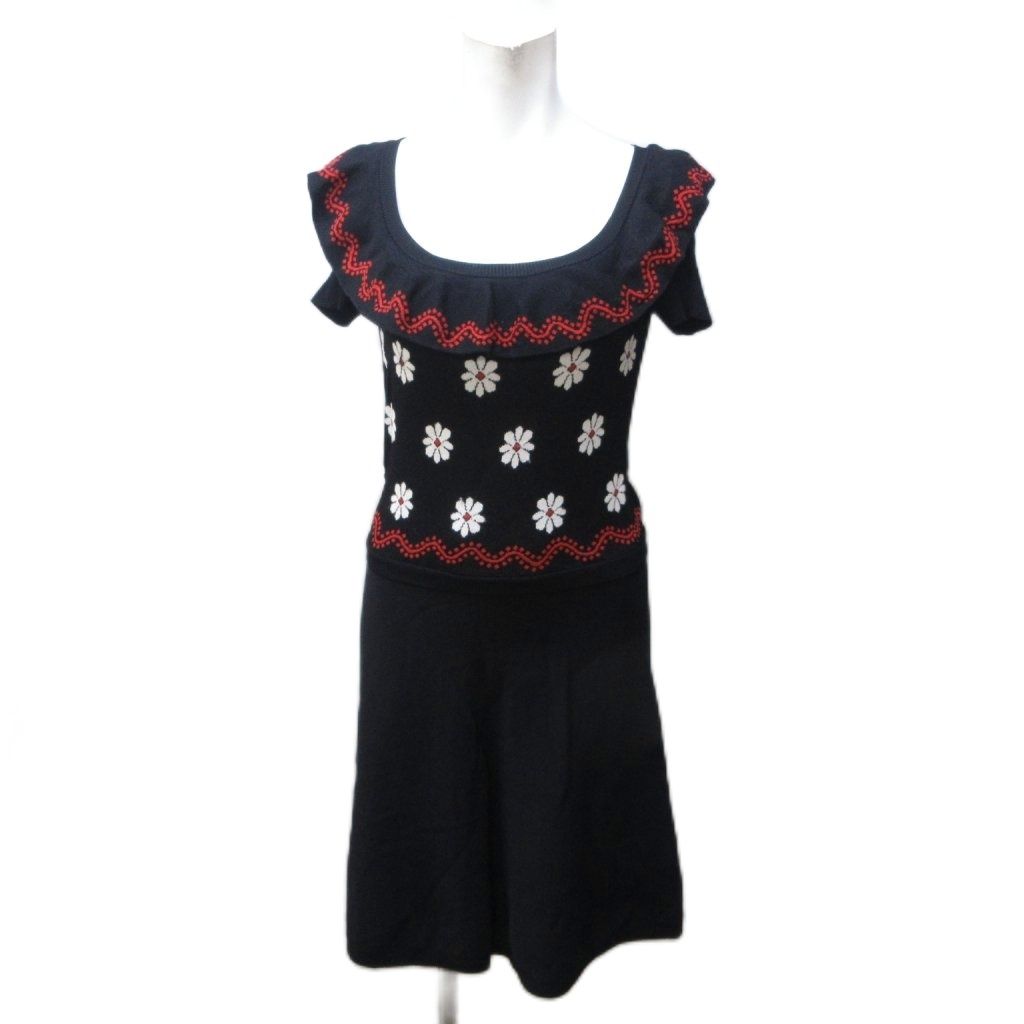 RED VALENTINO レッドヴァレンティノ フラワーフリルニット レッド ヴァレンティノ RED VALENTINO レーヨンナイロンニット