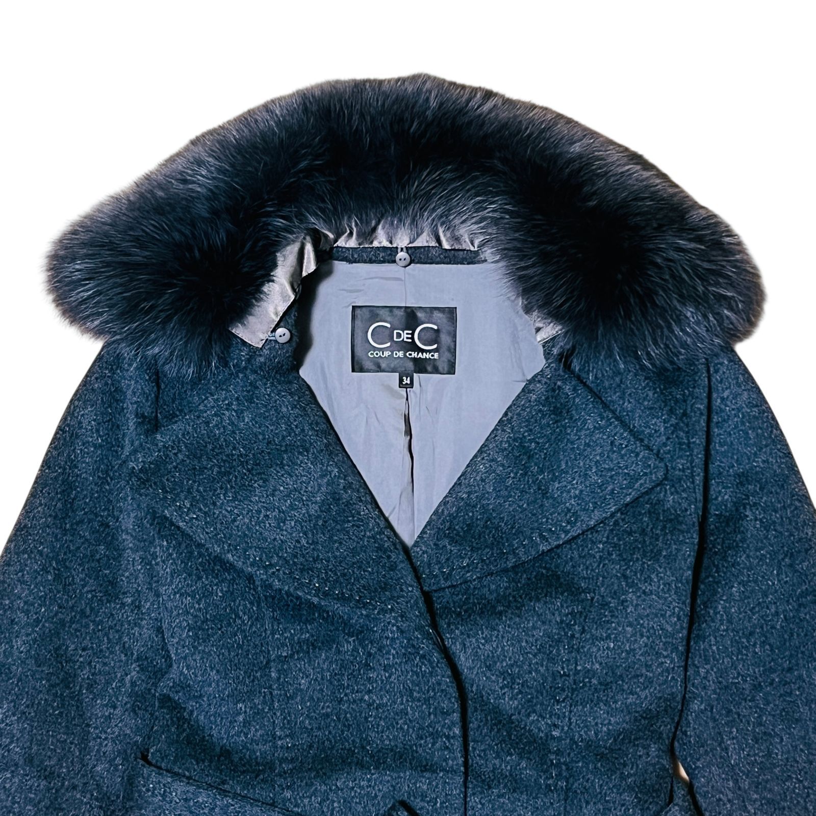 クードシャンス CdeC フォックスファー アンゴラ混 ロングコート 34 XS