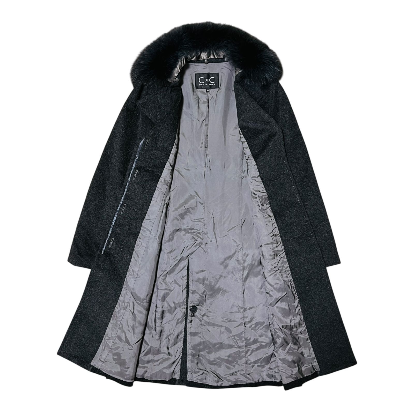 クードシャンス CdeC フォックスファー アンゴラ混 ロングコート 34 XS