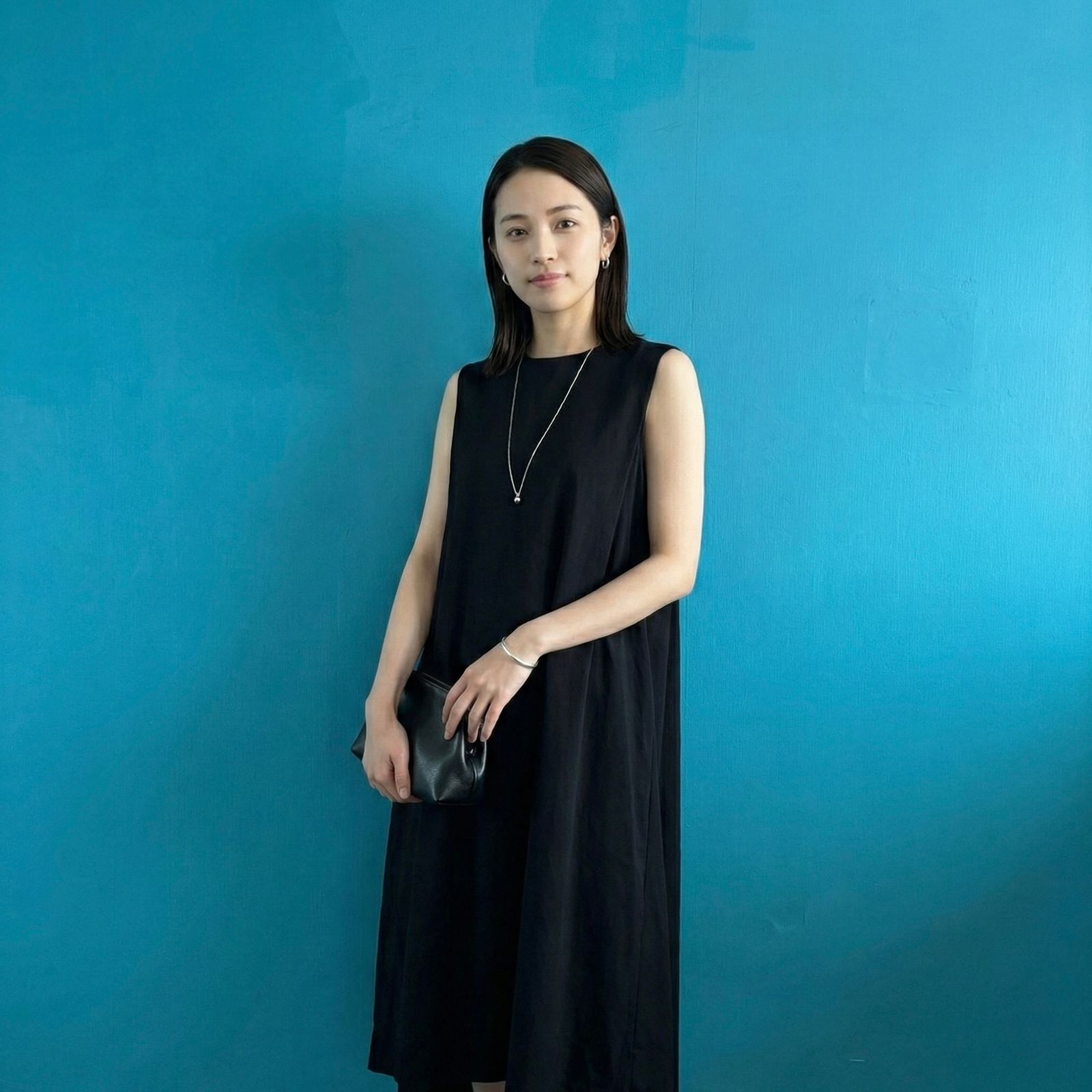 ENFÖLD（エンフォルド）　スクエアチェック ノースリーブワンピース 36 1376 ENFÖLD エンフォルド ウール ノースリーブワンピース 36 黒