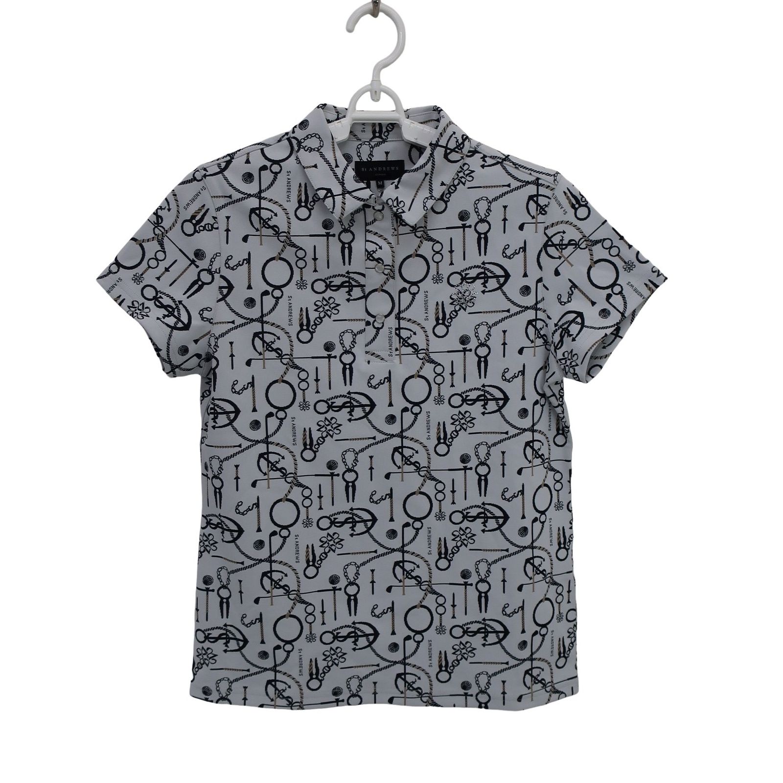 美品】St ANDREWS(セントアンドリュース) ポロシャツ 白黒総柄
