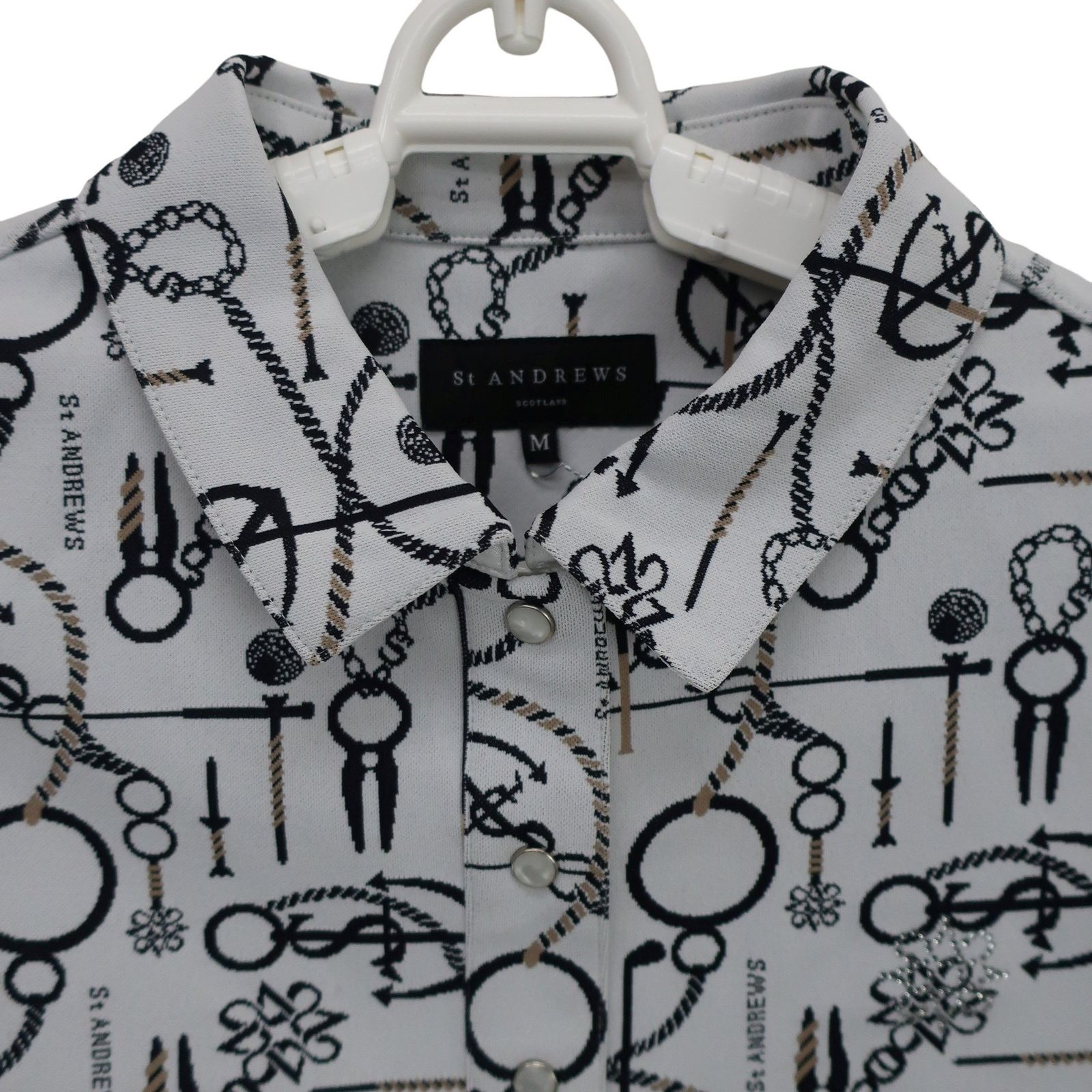 美品】St ANDREWS(セントアンドリュース) ポロシャツ 白黒総柄