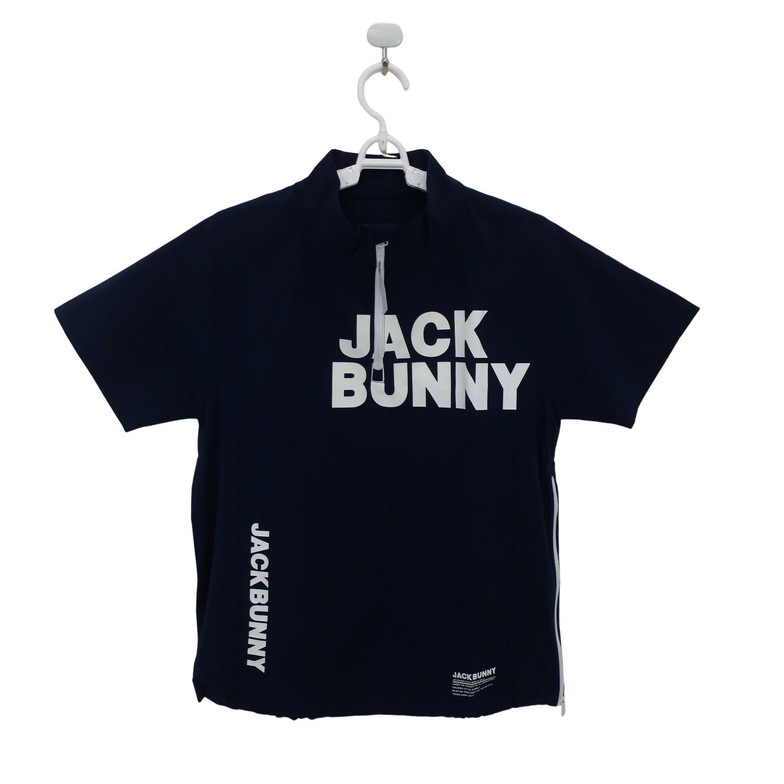 美品】Jack Bunny(ジャックバニー) 半袖ハーフジップシャツ ネイビー