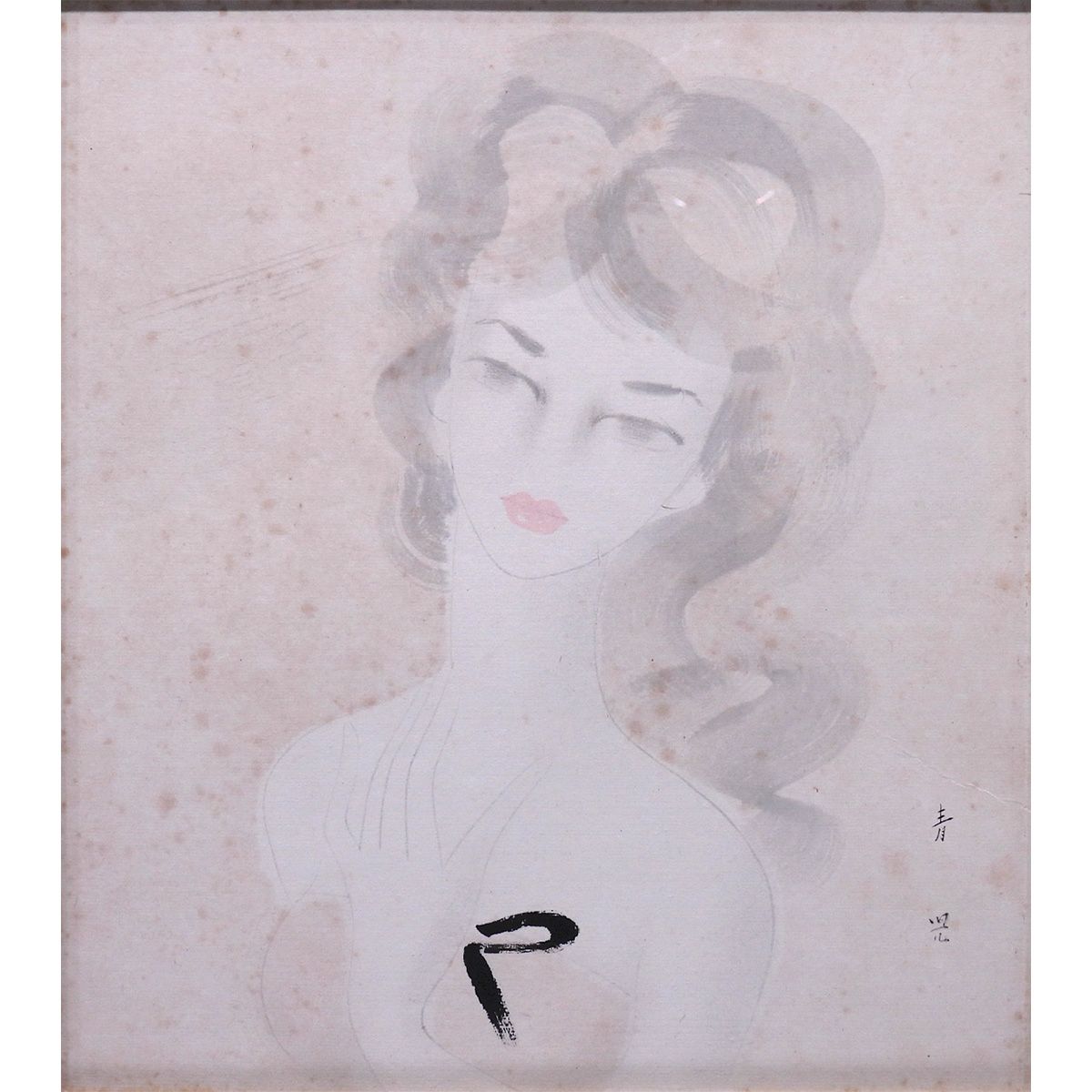 東郷青児 婦人像 色紙に水彩 人物画 女性像 美人画 二科会 巨匠 アート