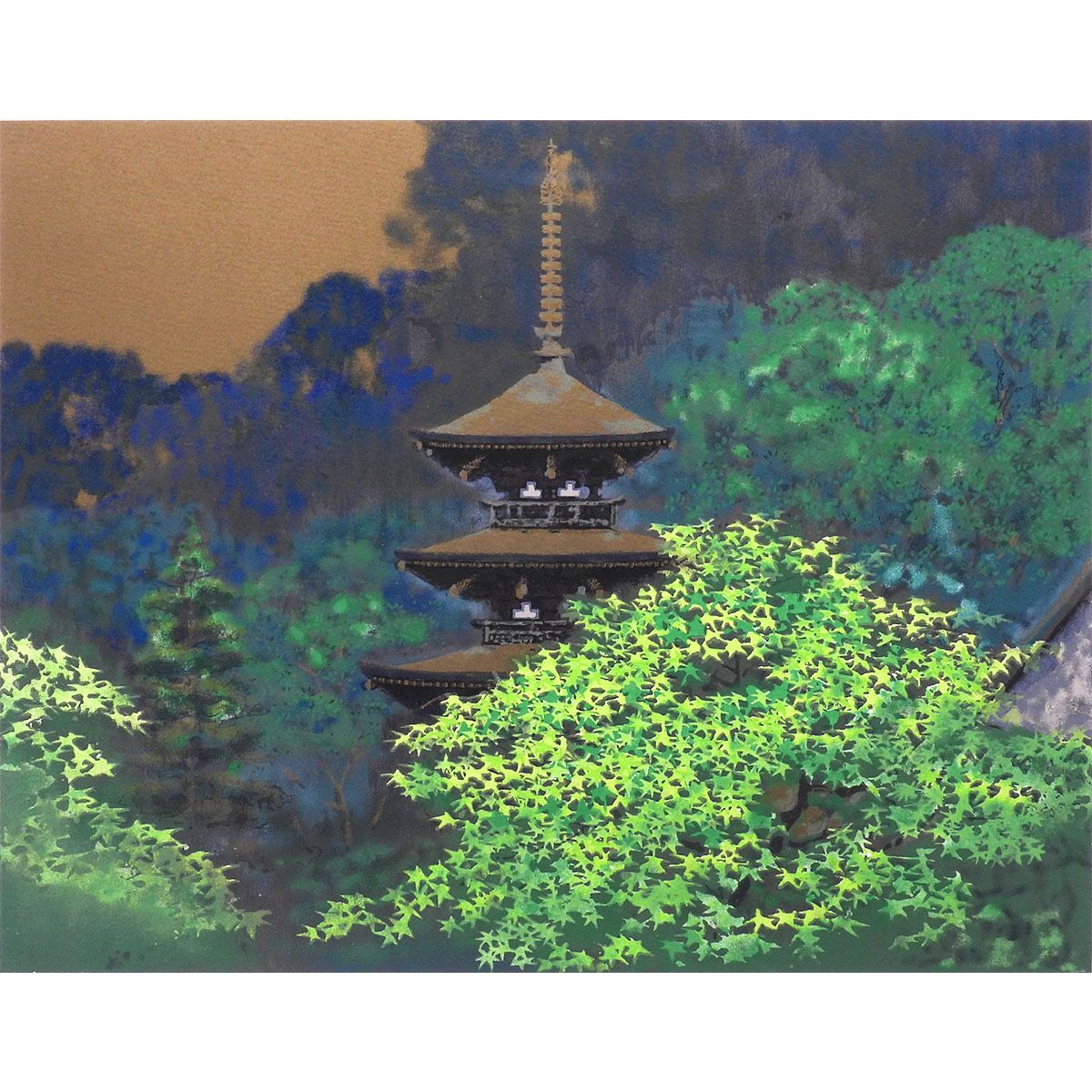 後藤純男 塔映四季 夏 風景画 日本画 作家直筆サイン 寺社仏閣 限定125